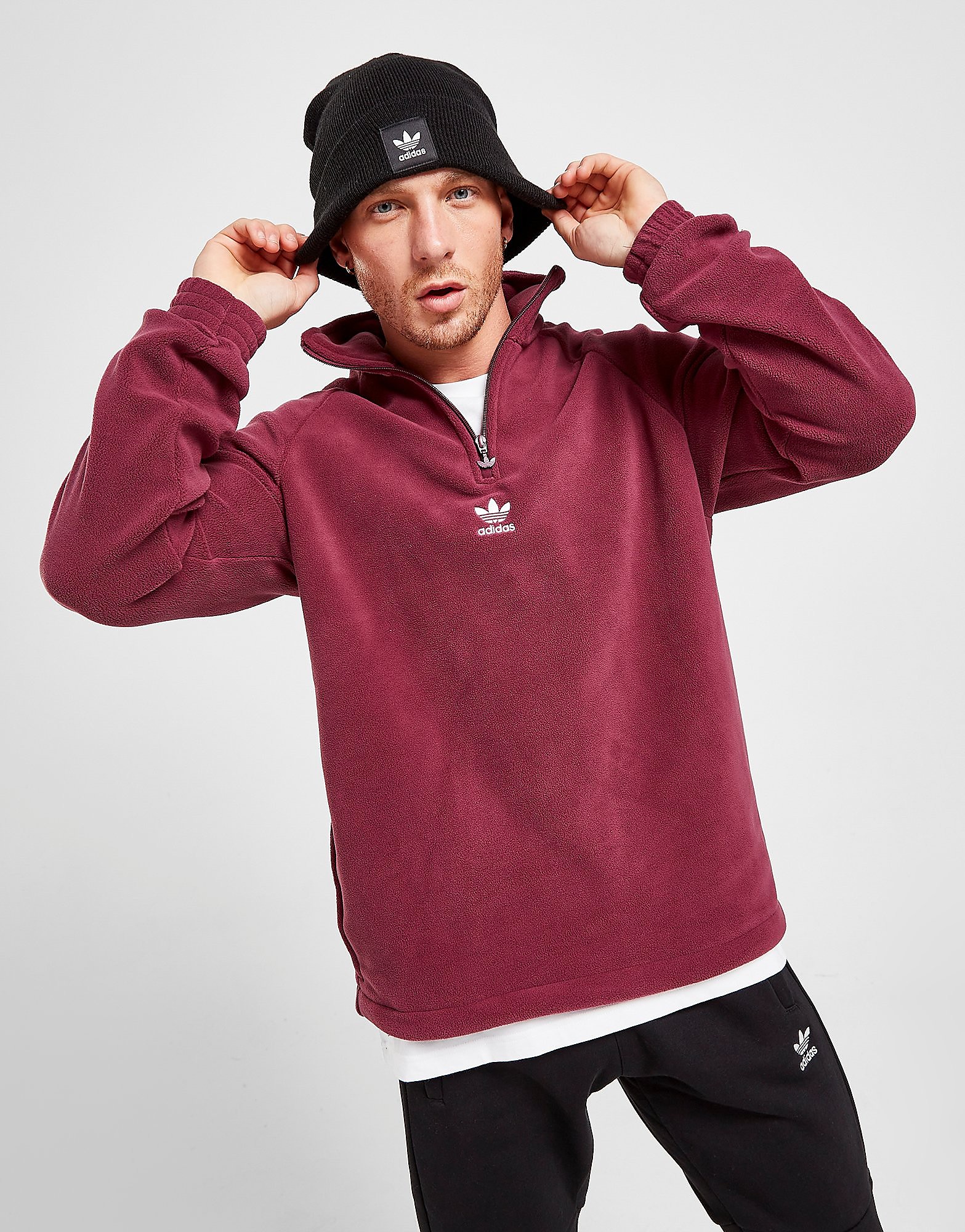 

adidas Originals Teddy Fleece Half Zip Sweatshirt - Victory Crimson - Mens, Victory Crimson