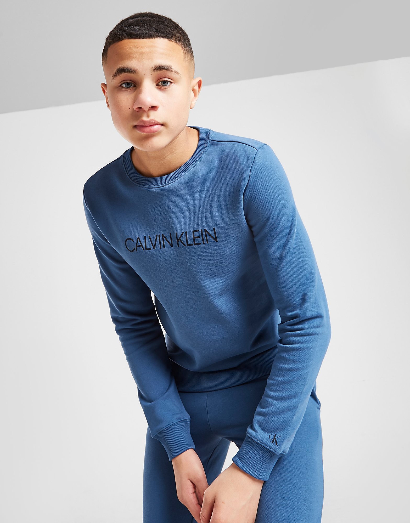 

Calvin Klein Institutional Logo Crew Sweatshirt Junior - Blue - Kids, Blue