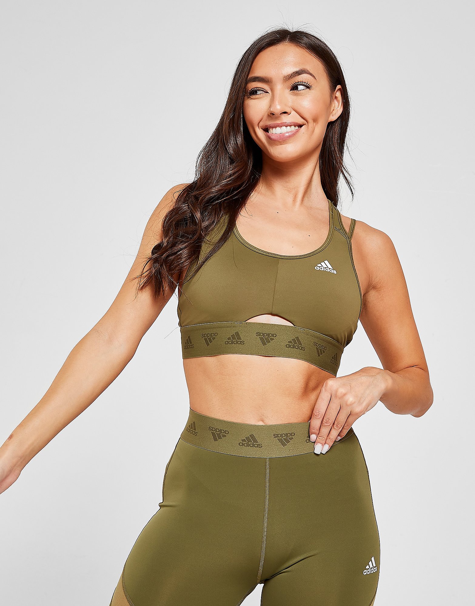 

adidas Shine Tape Sports Bra - Focus Olive - Womens, Focus Olive