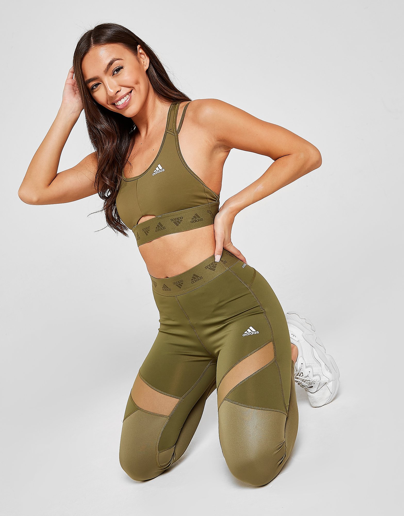 

adidas Shine Tape Tights - Focus Olive - Womens, Focus Olive