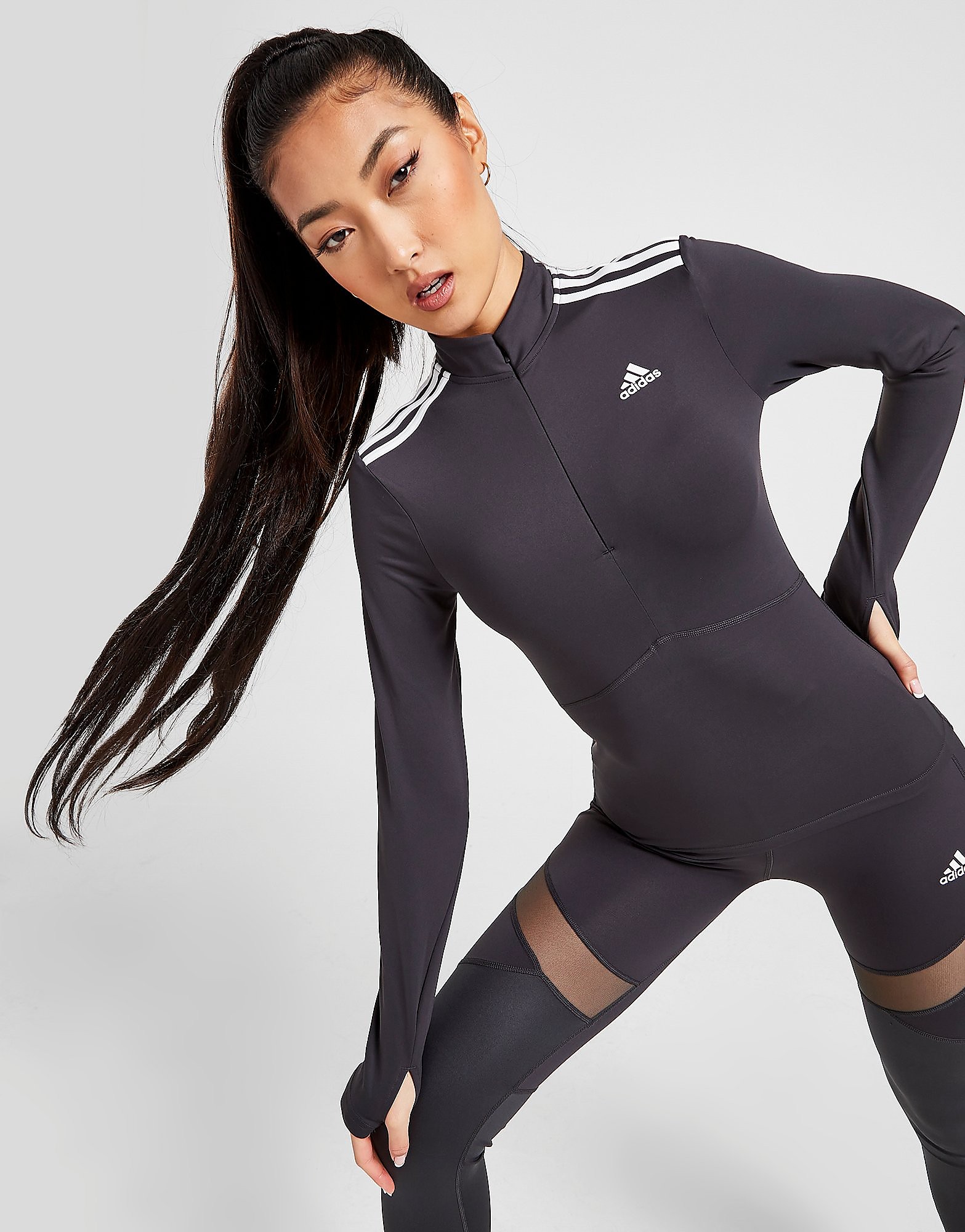 

adidas Shine 1/4 Zip Long Sleeve Top - Dark Grey - Womens, Dark Grey