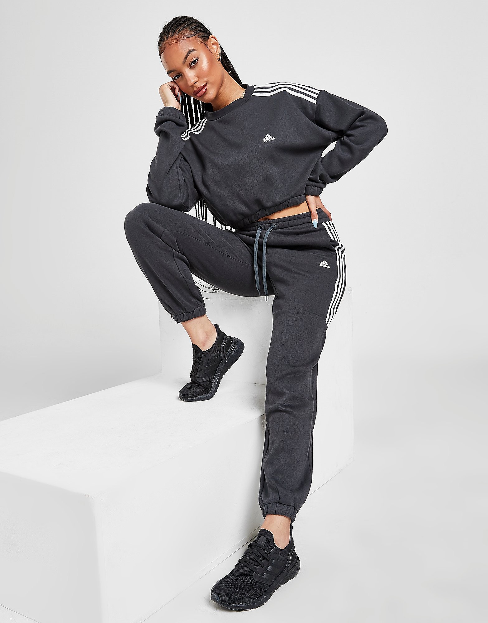 adidas 3-Stripes Joggers - Dark Grey - Womens, Dark Grey
