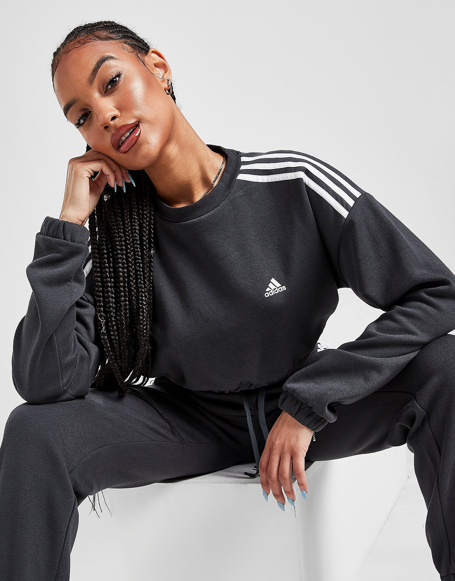 

adidas 3-Stripes Crop Crew Neck Sweatshirt - Dark Grey - Womens, Dark Grey