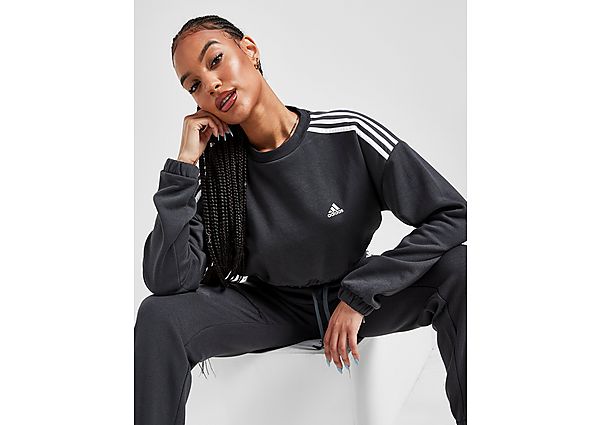 Adidas 3-Stripes Crop Crew Neck Sweatshirt - Carbon - Womens, Carbon