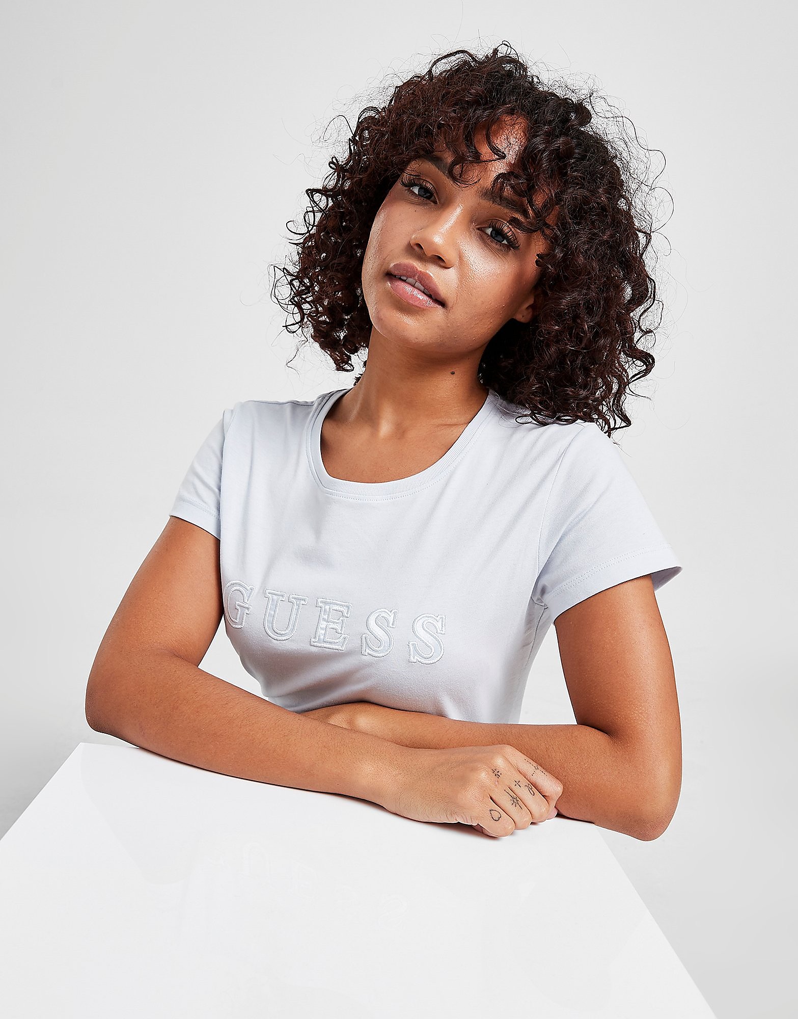 

GUESS Satin Logo T-Shirt - Blue - Womens, Blue