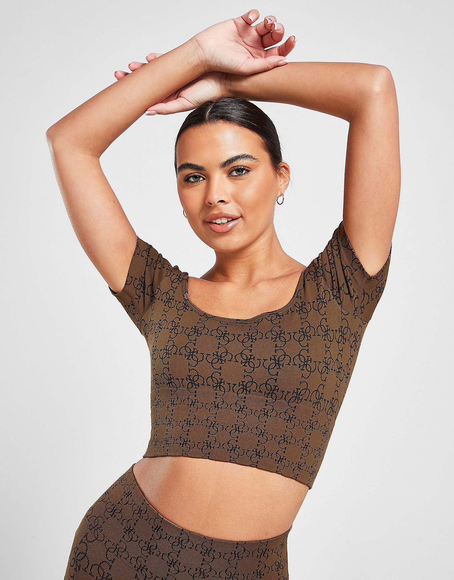 

GUESS Seamless All Over Print Crop Top - Brown - Womens, Brown