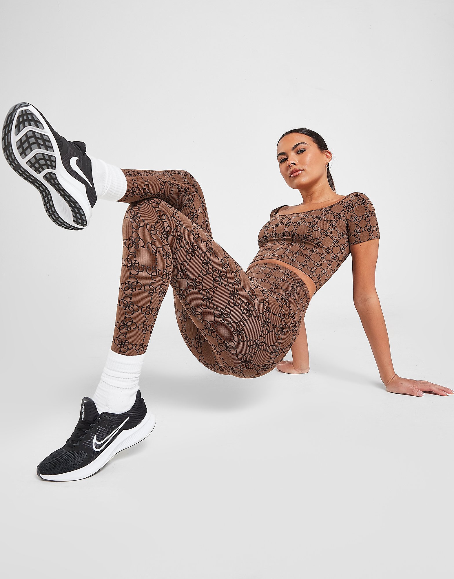 

GUESS Seamless Allover Print Tights - Brown - Womens, Brown