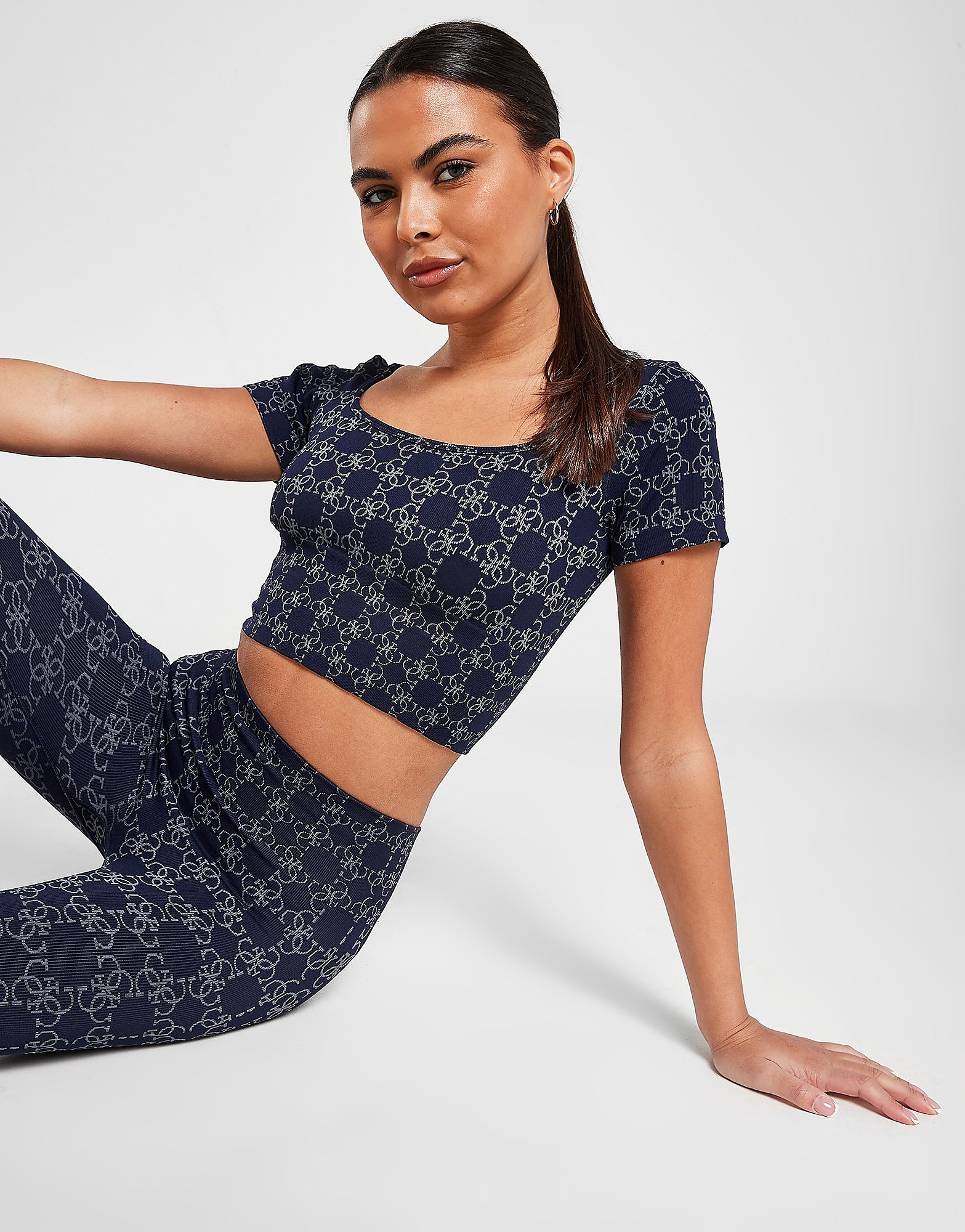 

GUESS Seamless All Over Print Crop Top - Navy - Womens, Navy