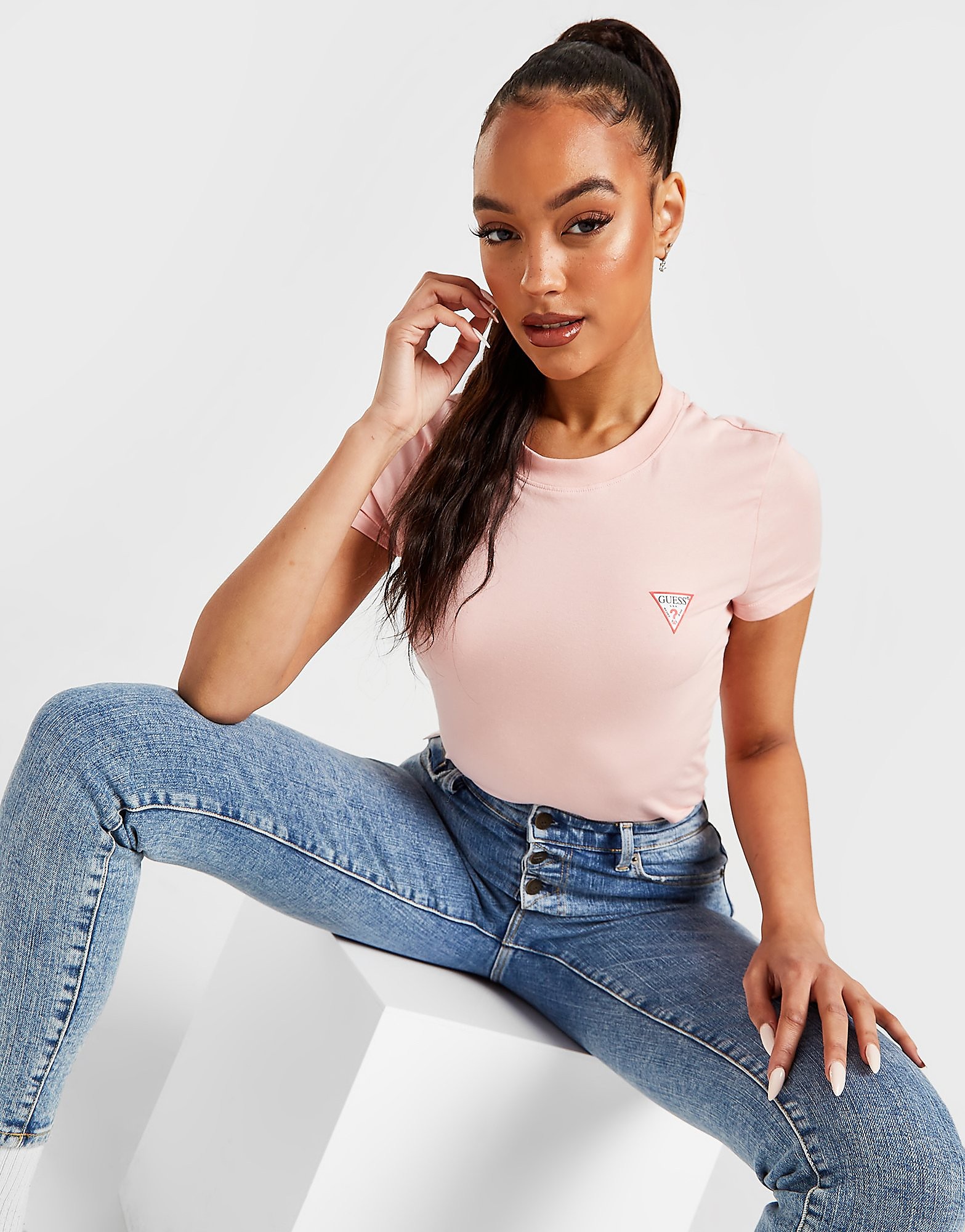 GUESS Small Logo Slim T-Shirt - Pink - Womens, Pink