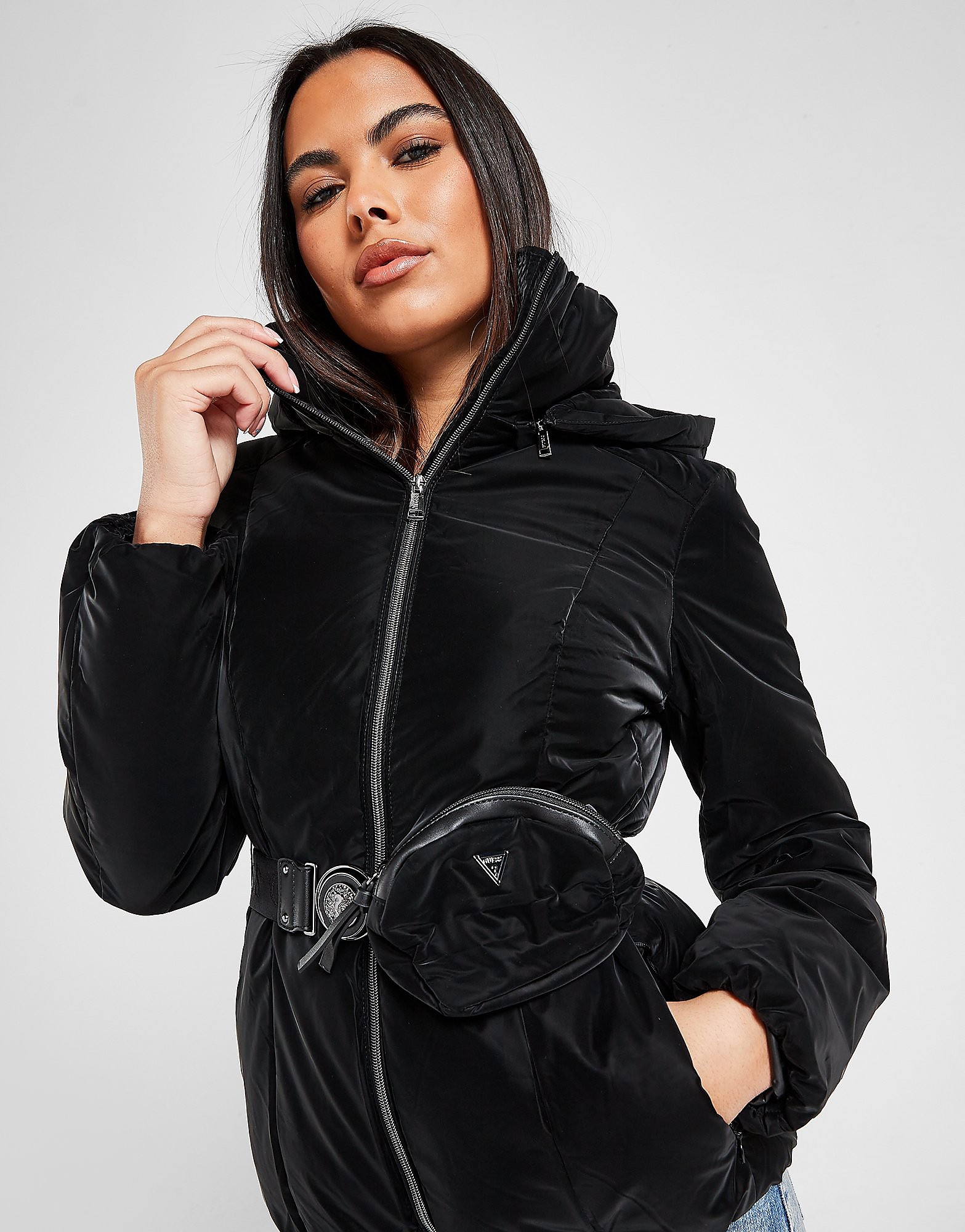 

GUESS Belted Puffer Jacket - Black - Womens, Black