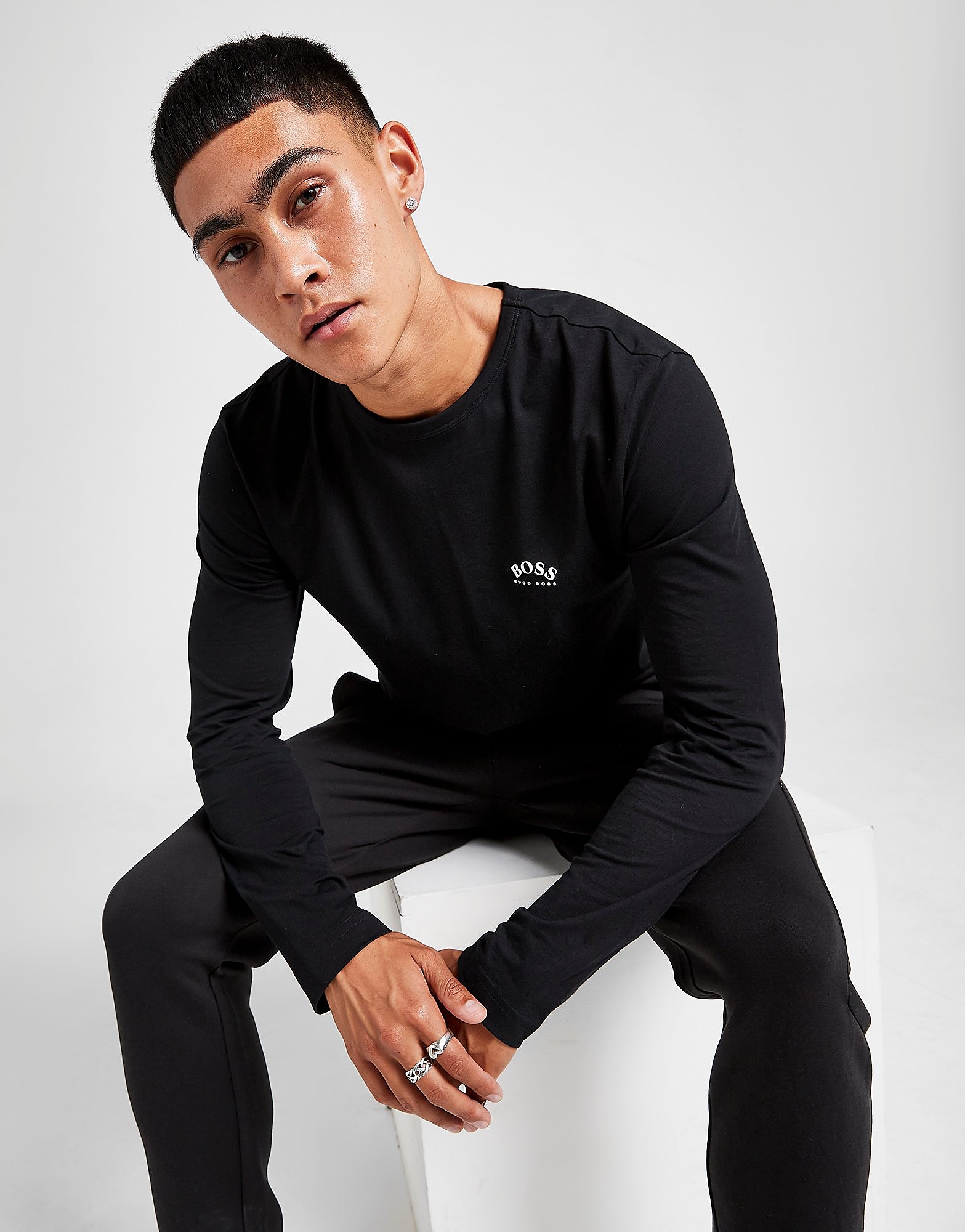 

BOSS Core Curve Long Sleeve T-Shirt - Black/Black - Mens, Black/Black
