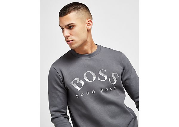 BOSS Salbo Large Logo Crew Sweatshirt - Grey - Mens, Grey
