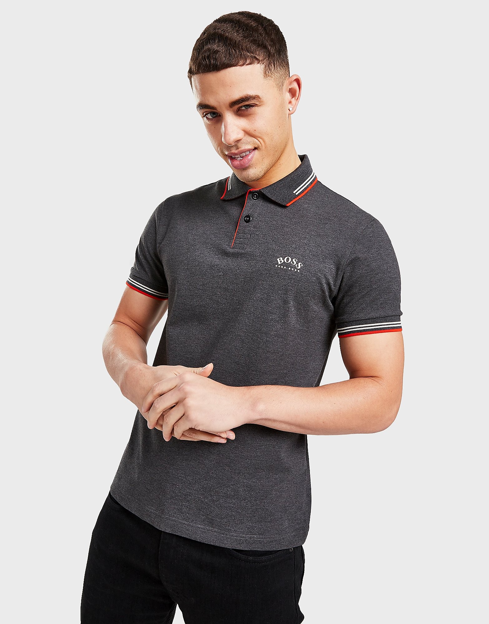 

BOSS Paul Curve Logo Polo Shirt - Grey - Mens, Grey