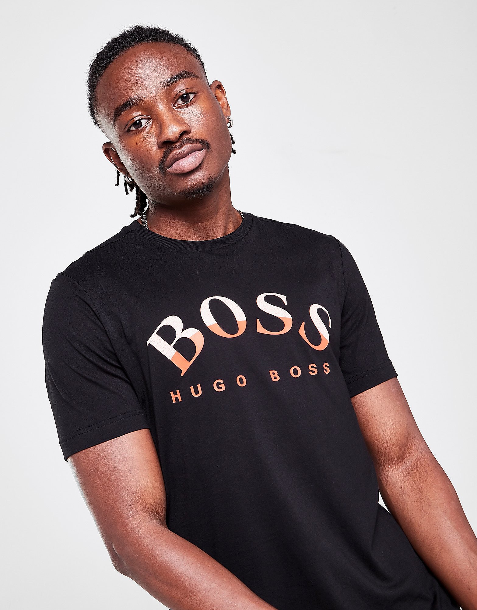 

BOSS Curved Logo T-Shirt - Black - Mens, Black