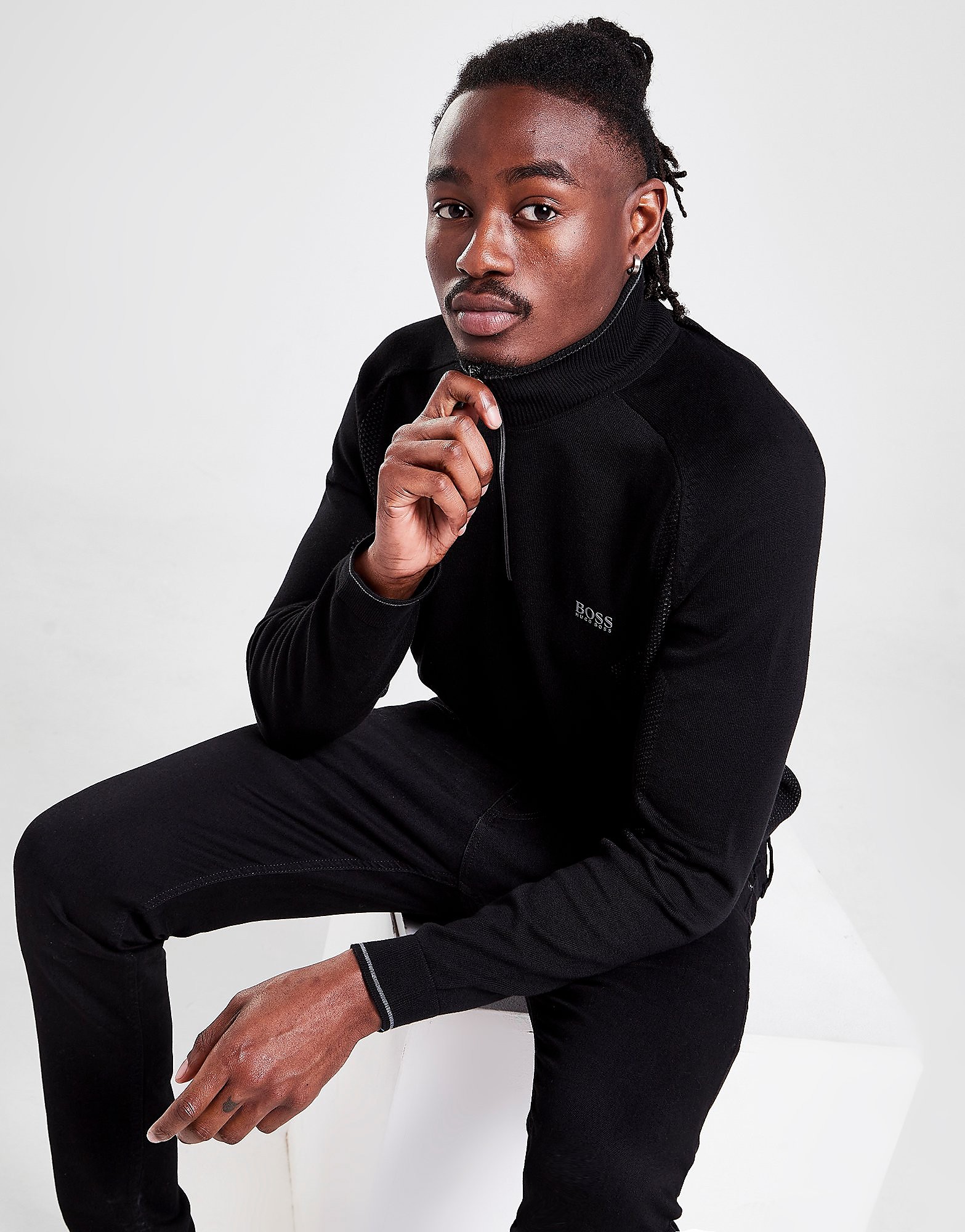 

BOSS Zavico 1/2 Zip Knit Top - Black - Mens, Black