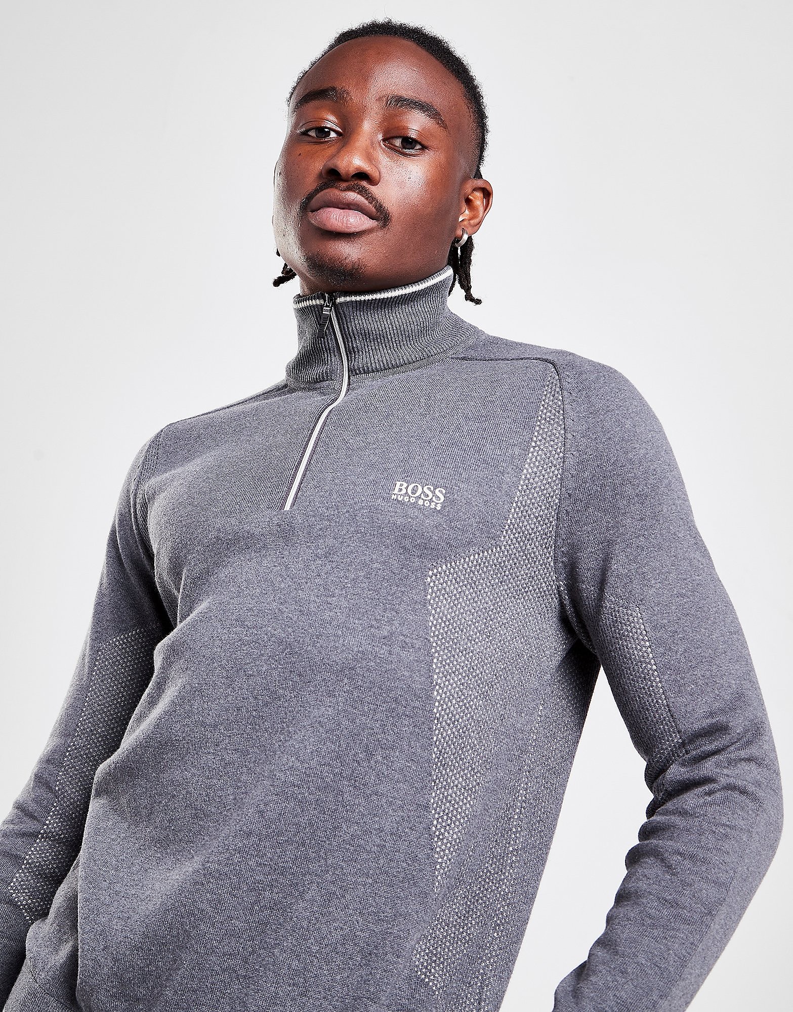 BOSS Zavico 1/2 Zip Knit Top - Grey - Mens, Grey