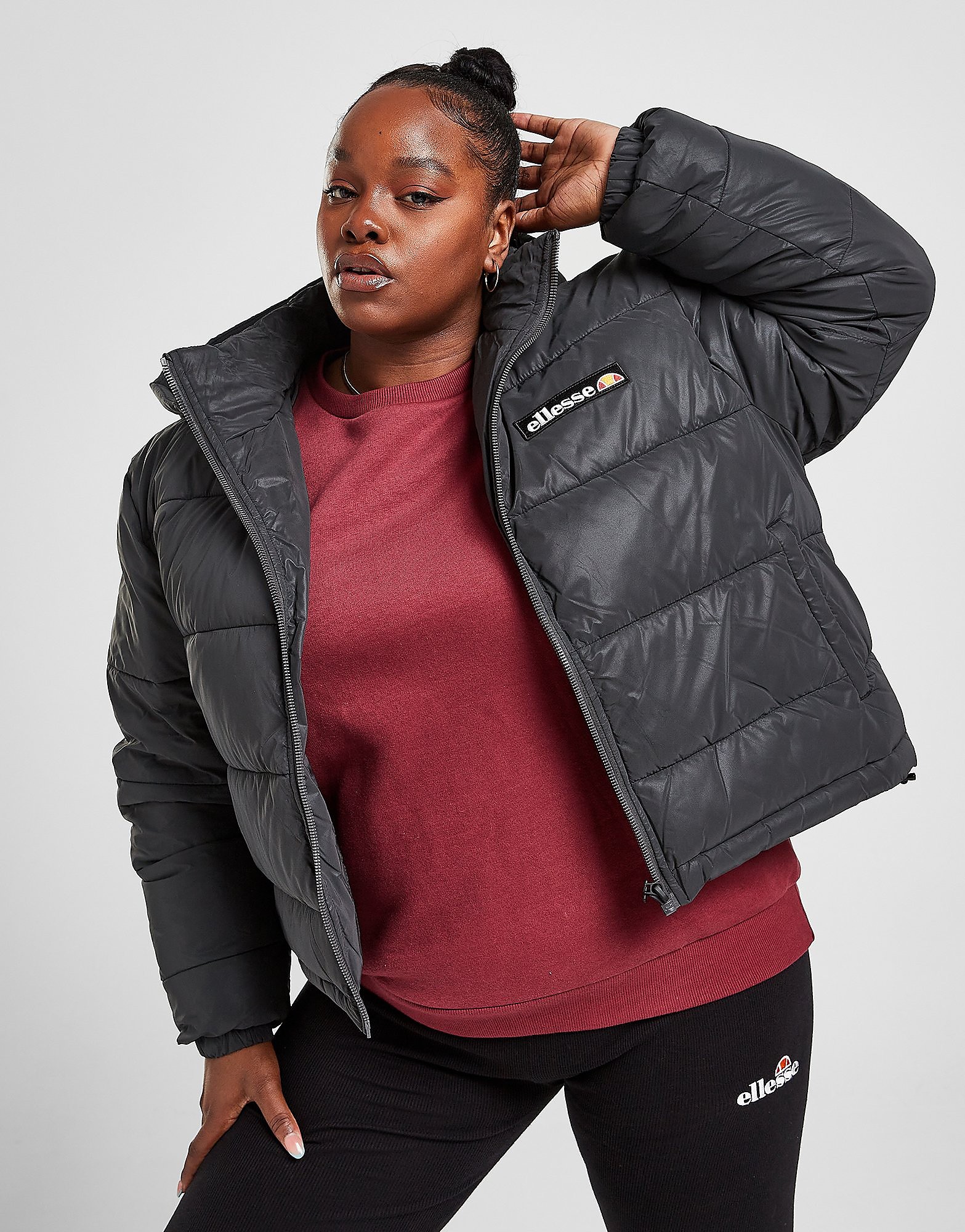 

Ellesse Back Logo Plus Size Padded Reflective Jacket - Only at JD - Black - Womens, Black