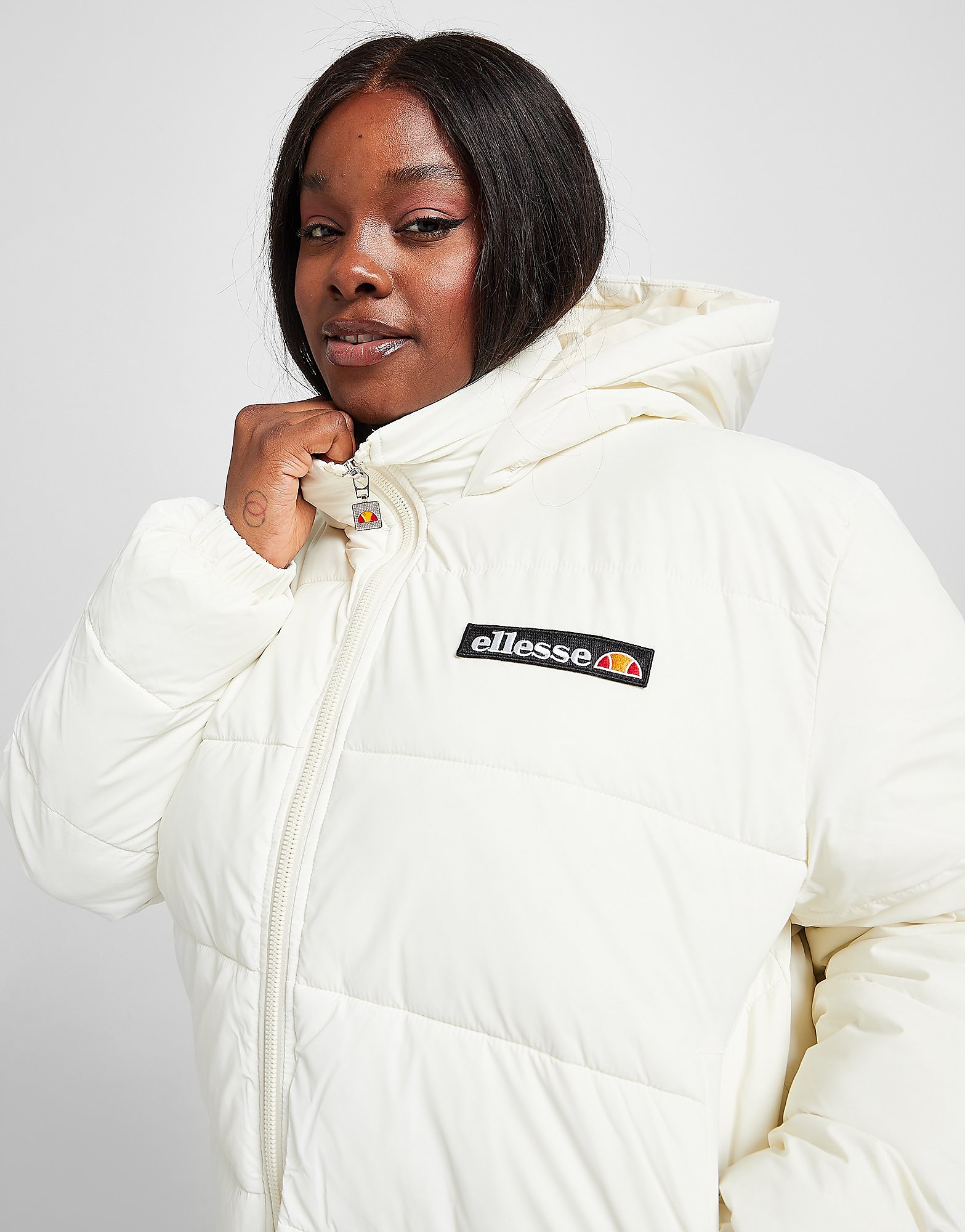 Ellesse Back Logo Plus Size Padded Reflective Jacket - White - Womens, White