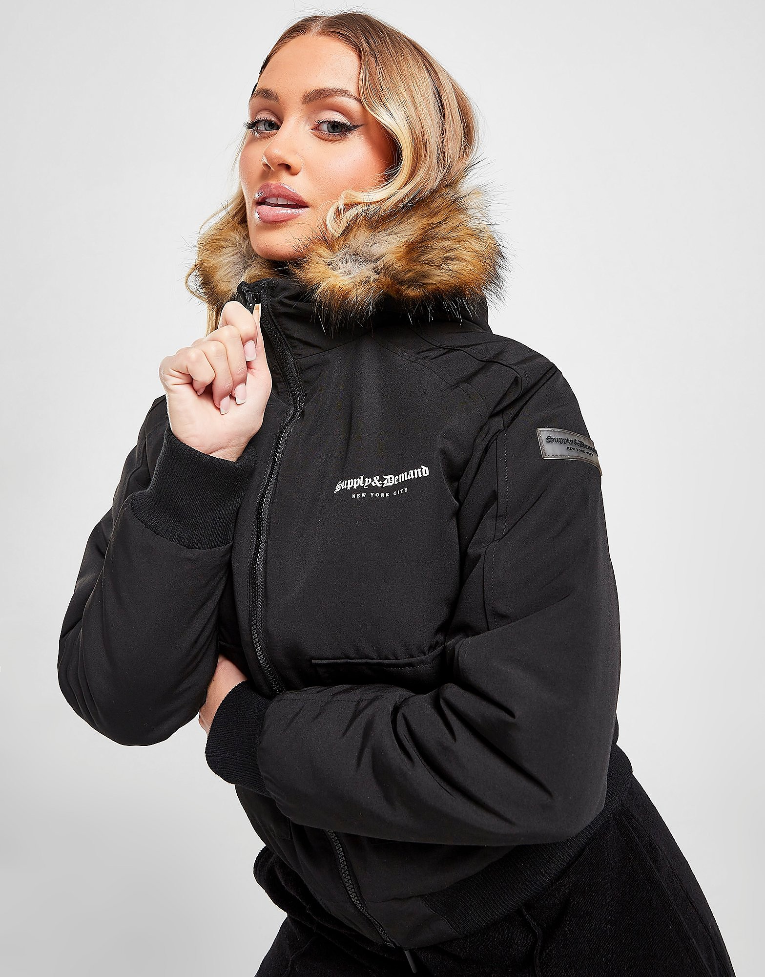 

Supply & Demand Fur Hooded Bomber Jacket - Only at JD - Black - Womens, Black