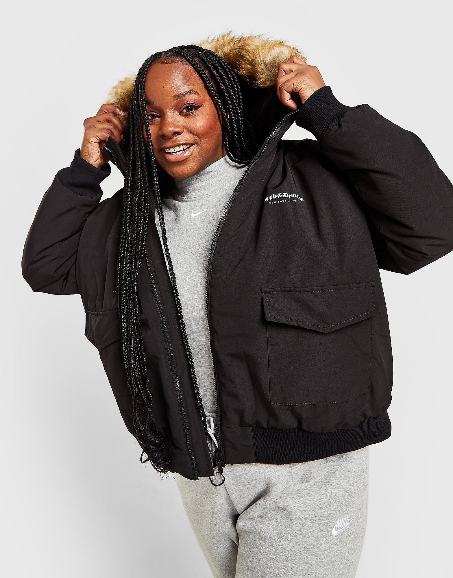 

Supply & Demand Plus Size Fur Hood Bomber Jacket - Only at JD - Black - Womens, Black