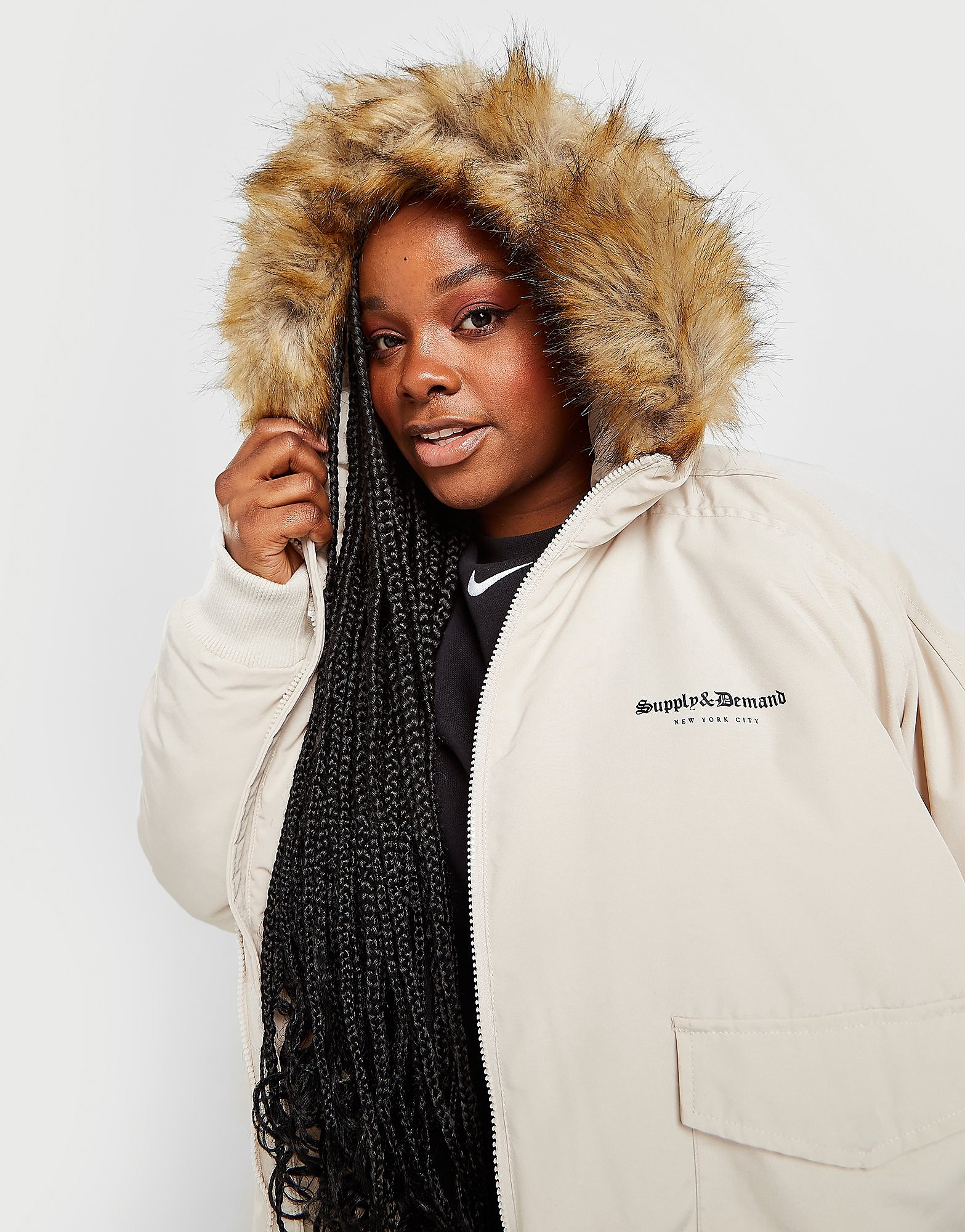 

Supply & Demand Plus Size Fur Hood Bomber Jacket - Only at JD - White - Womens, White