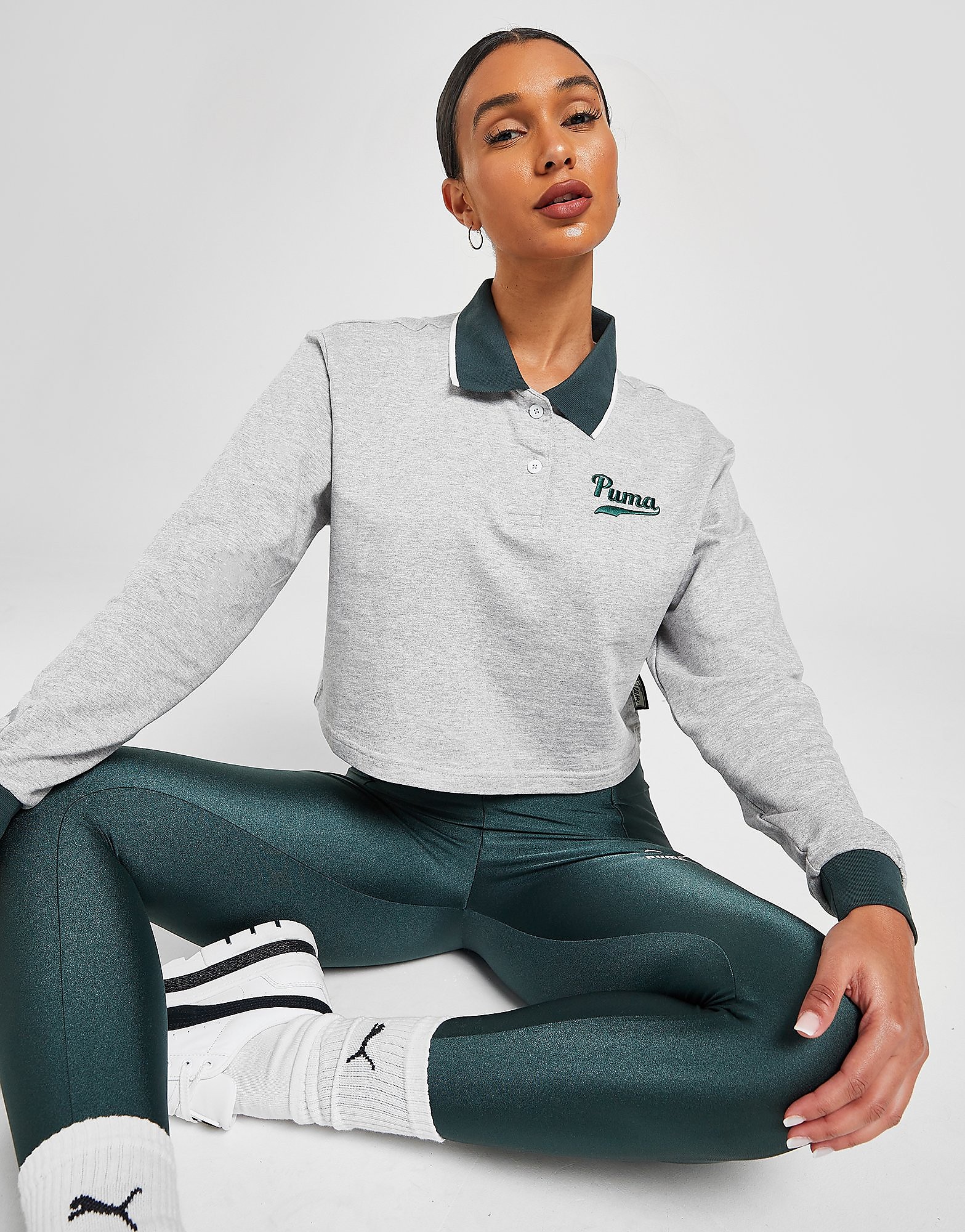 

Puma Varsity Long Sleeve Polo Shirt - Grey - Womens, Grey