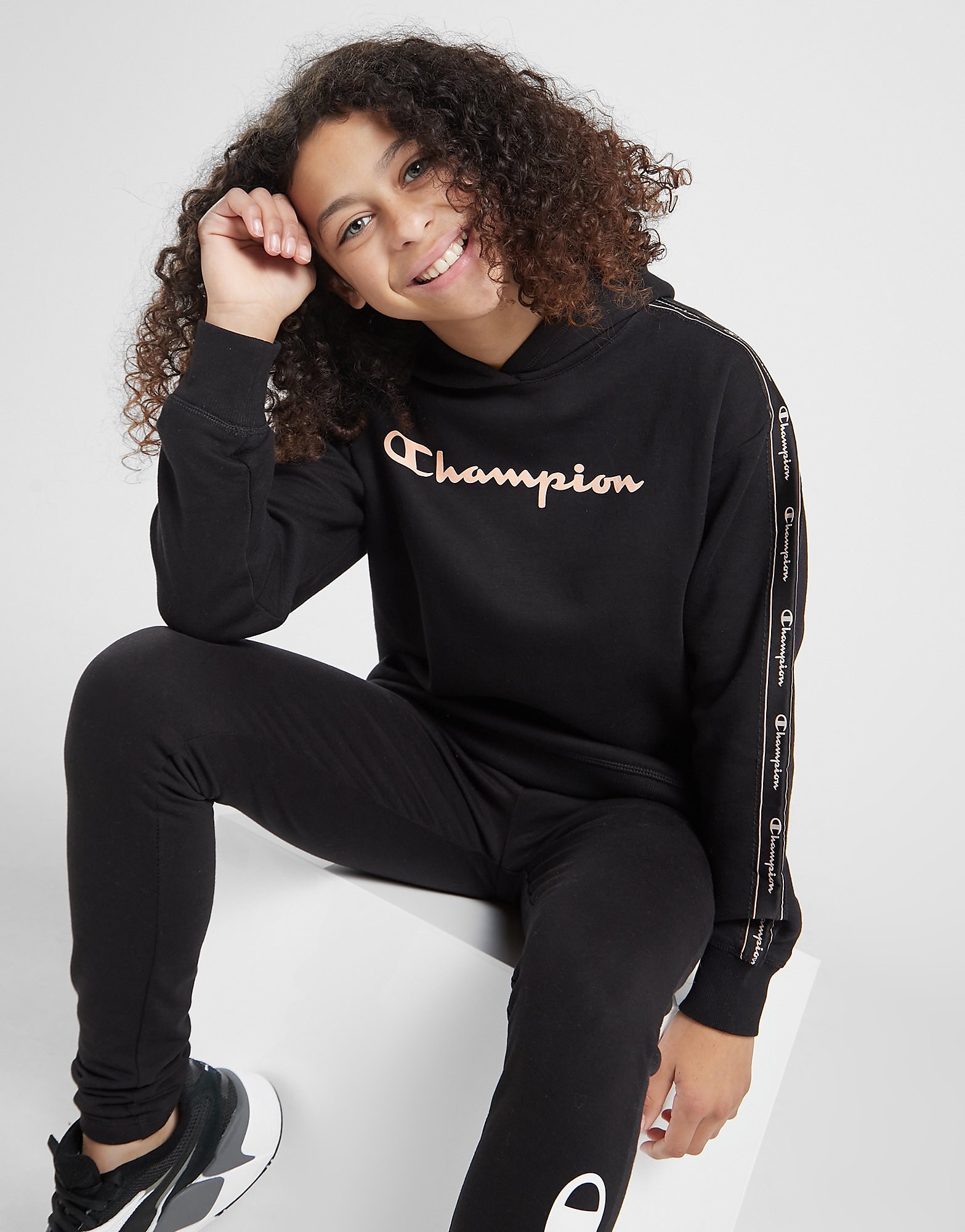 

Champion Girls' Tape Overhead Hoodie Junior - Black - Kids, Black