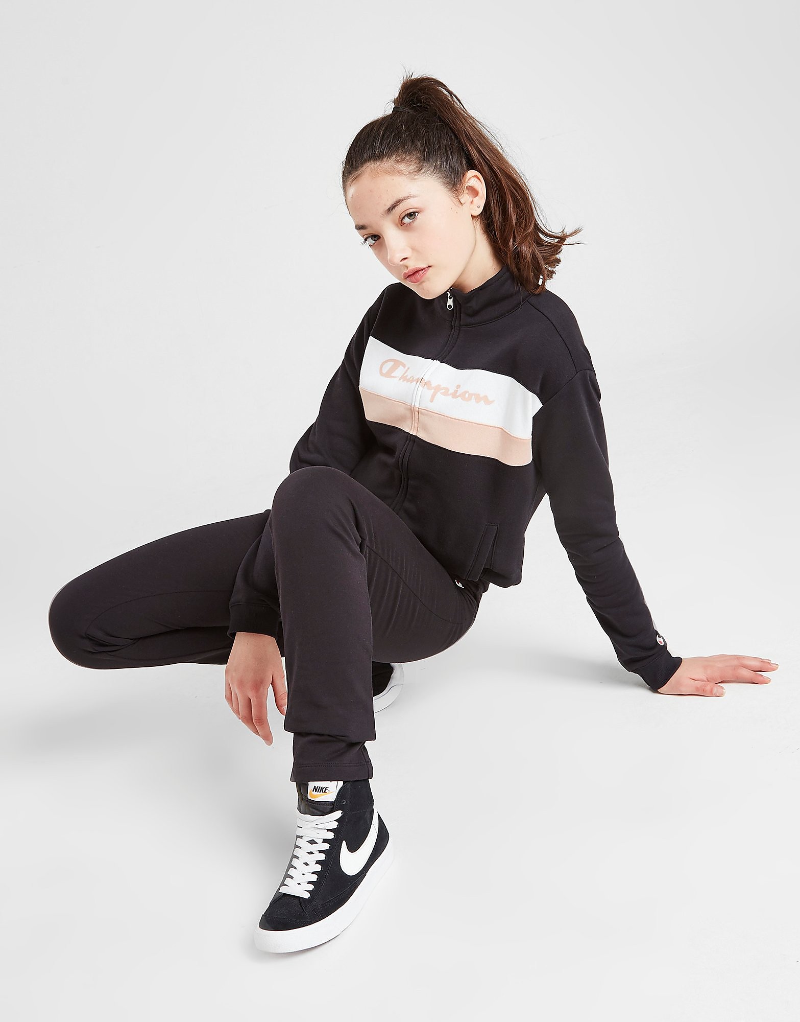 

Champion Girls' Colour Block Full Zip Tracksuit Junior - Black - Kids, Black