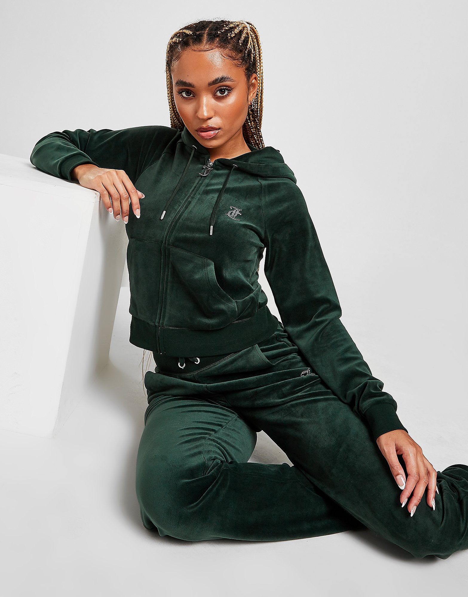 

JUICY COUTURE Diamante Velour Full Zip Hoodie - Only at JD - Green - Womens, Green