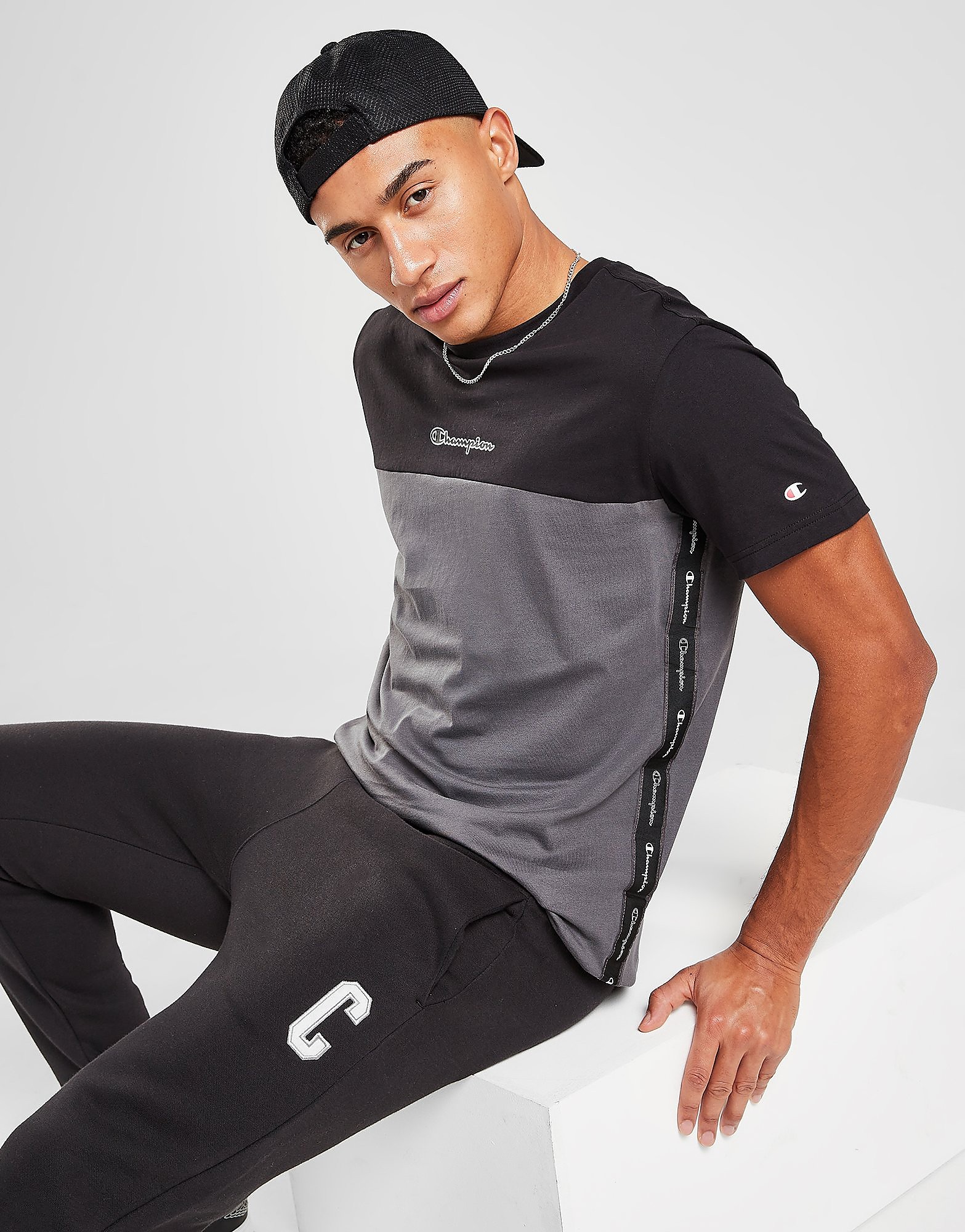 

Champion Tape Colour Block T-Shirt - Only at JD - Grey/Black - Mens, Grey/Black