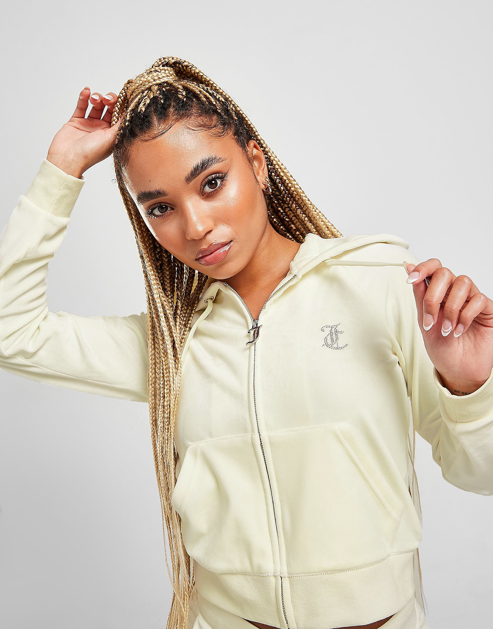 

JUICY COUTURE Diamante Velour Full Zip Hoodie - Only at JD - Cream - Womens, Cream