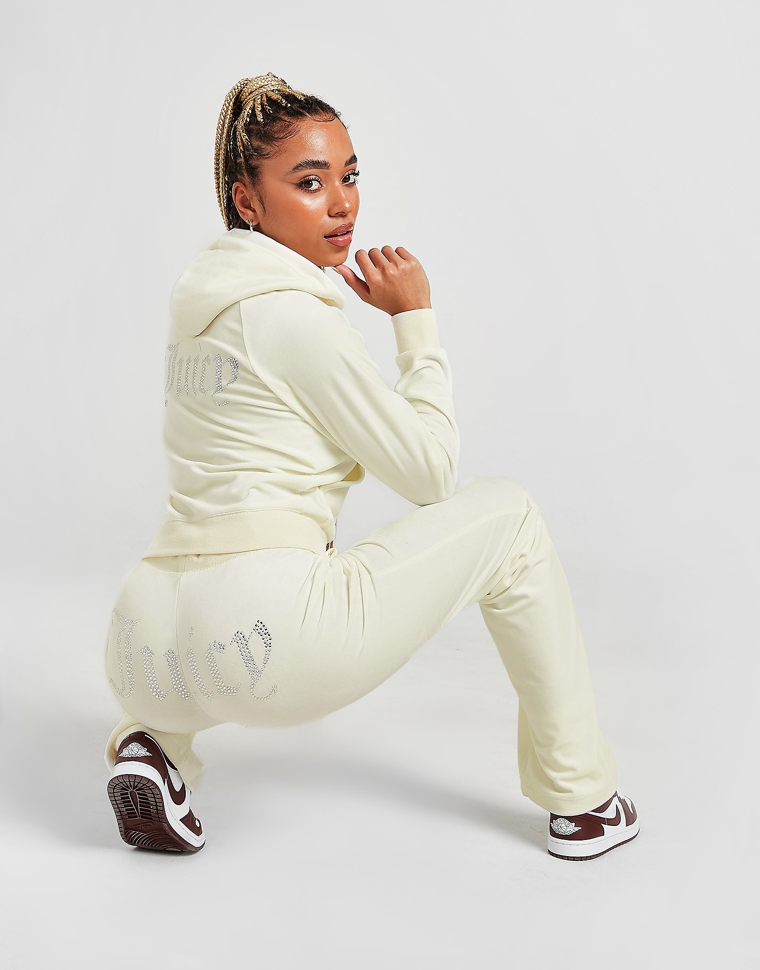 

JUICY COUTURE Diamante Velour Track Pants - Only at JD - Cream/95% Polyester/5% Elastane - Womens, Cream/95% Polyester/5% Elastane