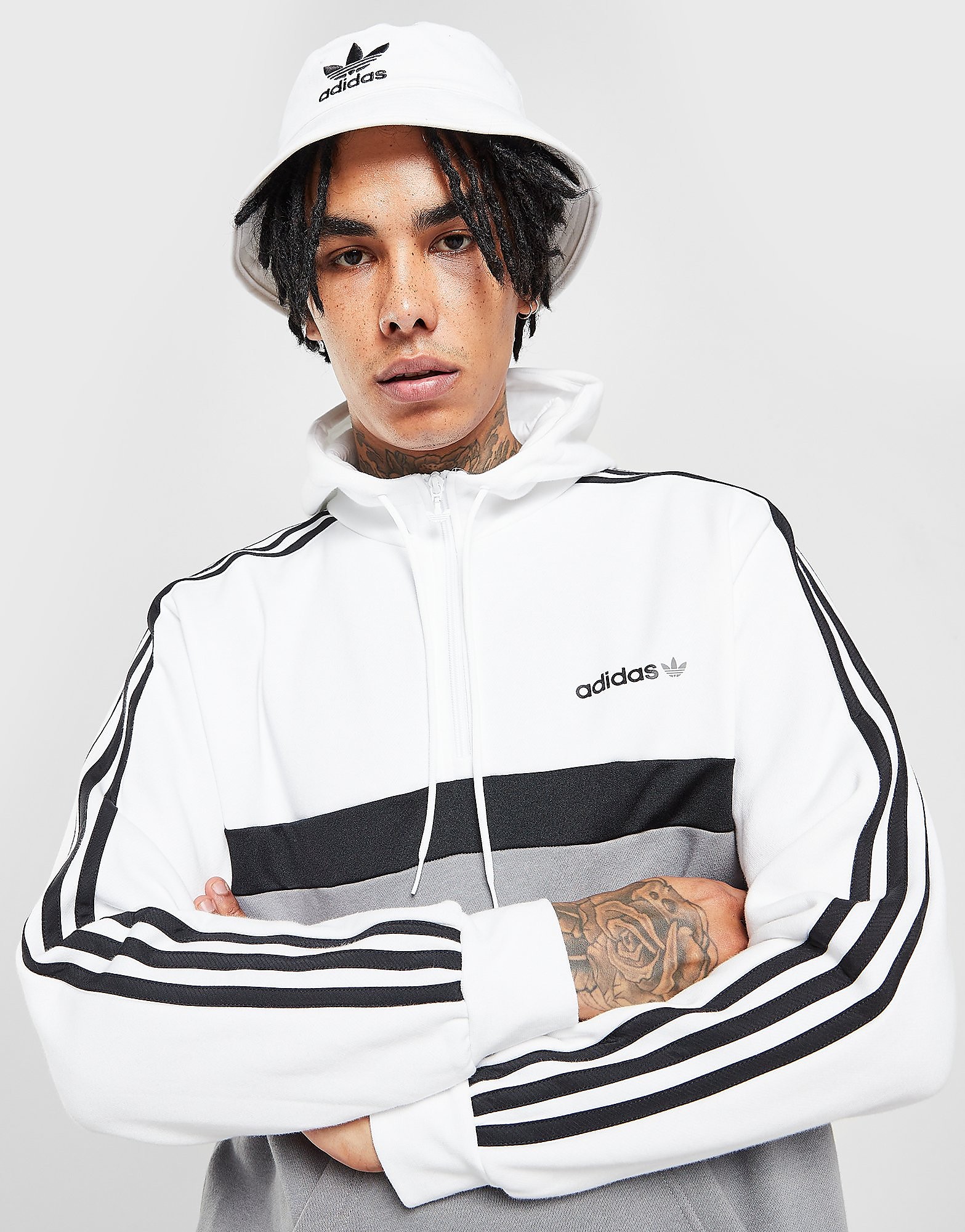 

adidas Originals ZX 1/2 Zip Hoodie - White - Mens, White