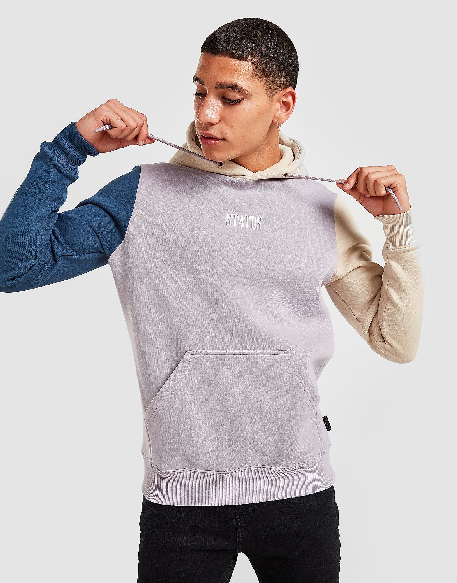 Status Tri-Colour Hoodie - Grey - Mens, Grey
