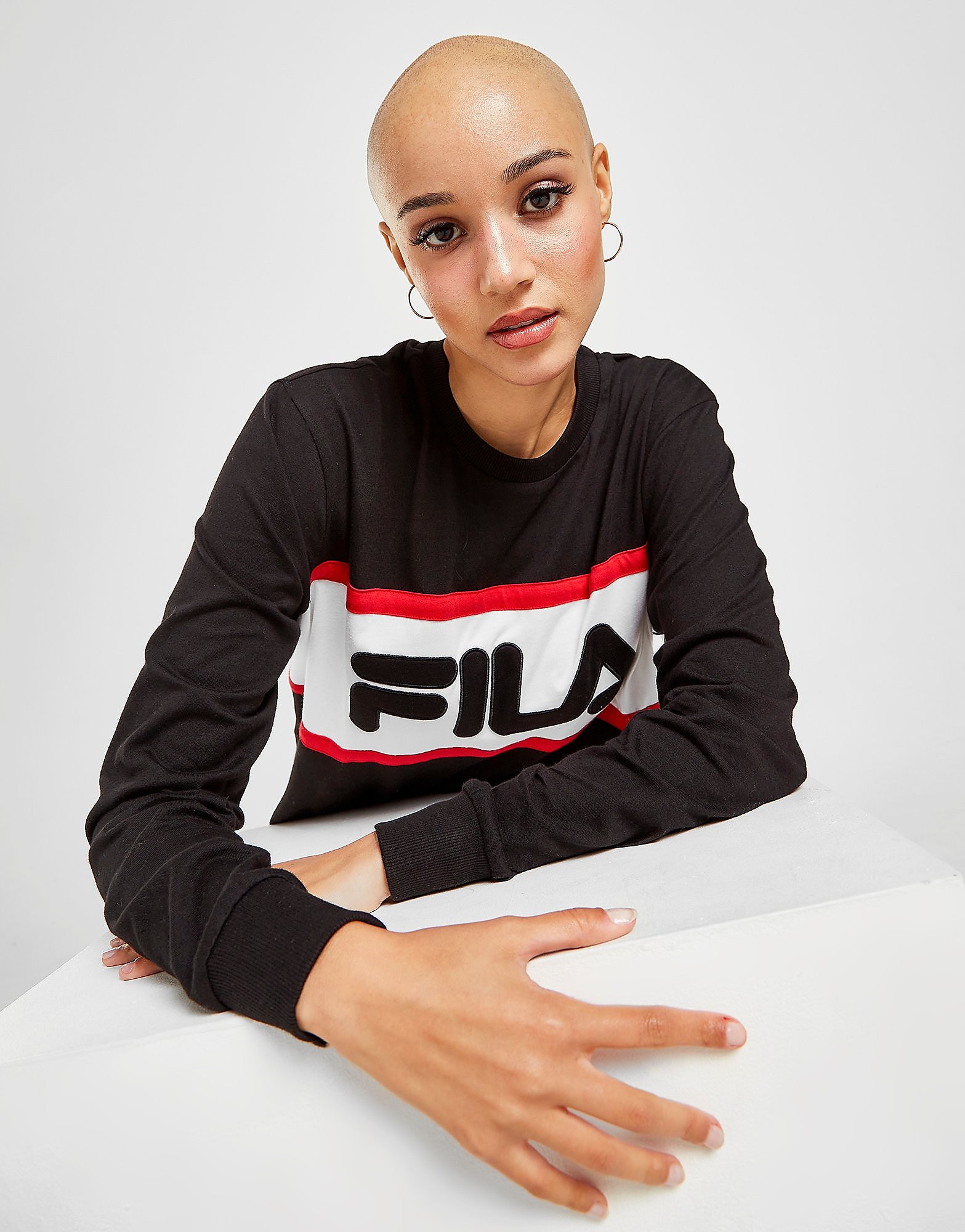 

Fila Colour Block Long Sleeve T-Shirt - Only at JD - Black - Womens, Black