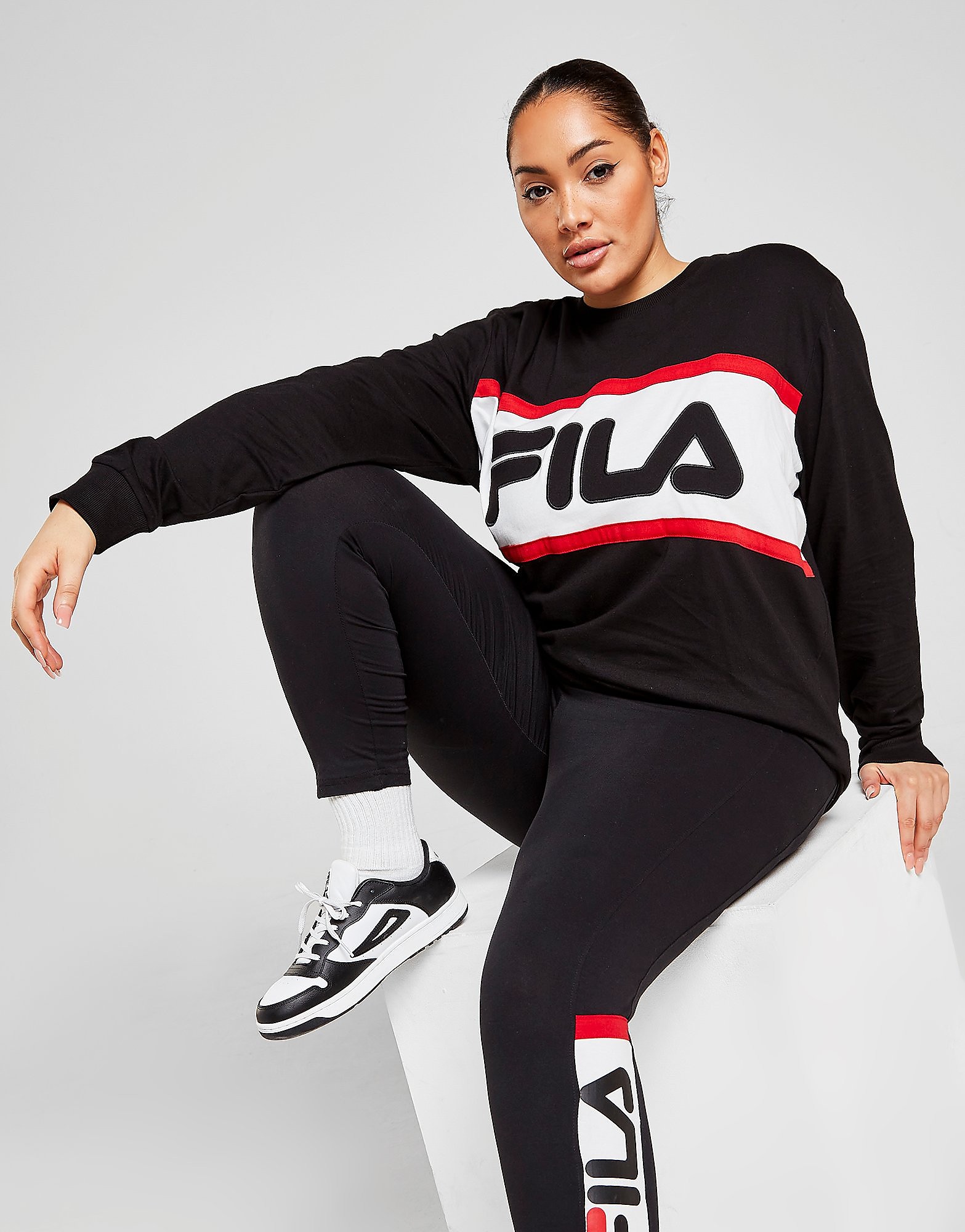 

Fila Colour Block Long Sleeve Plus Size T-Shirt - Only at JD - Black - Womens, Black