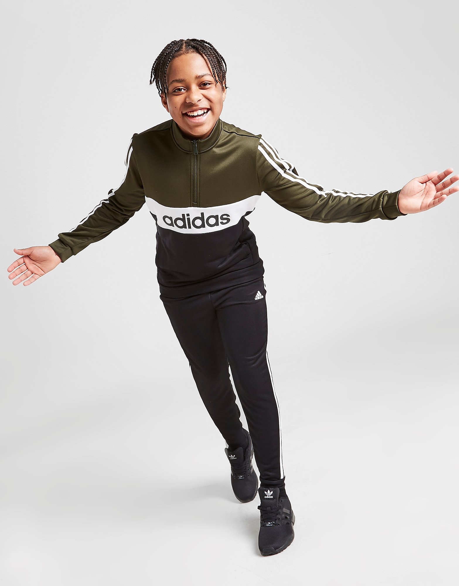 

adidas 1/4 Zip Poly Tracksuit Junior - Black/Green - Kids, Black/Green
