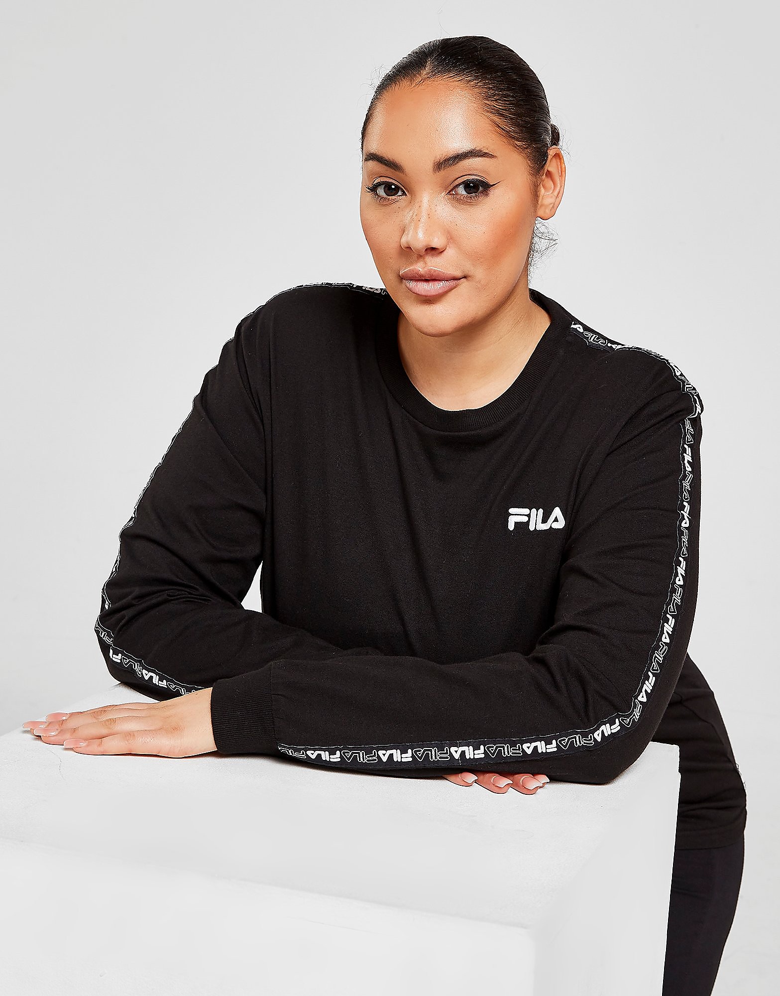 

Fila Tape Plus Size Long Sleeve Boyfriend T-Shirt - Only at JD - Black - Womens, Black