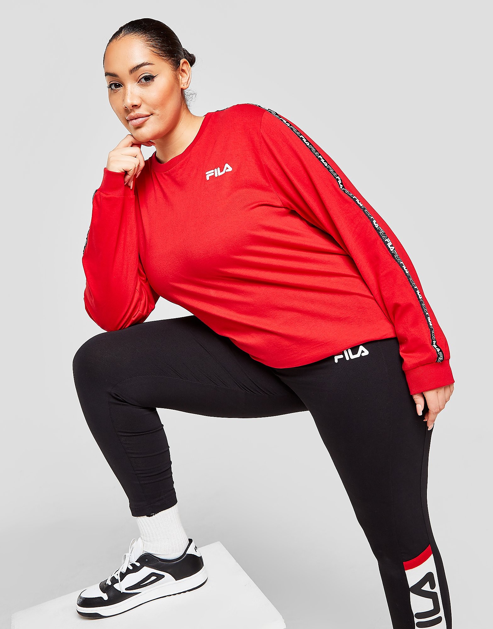 

Fila Tape Plus Size Long Sleeve Boyfriend T-Shirt - Only at JD - Red - Womens, Red