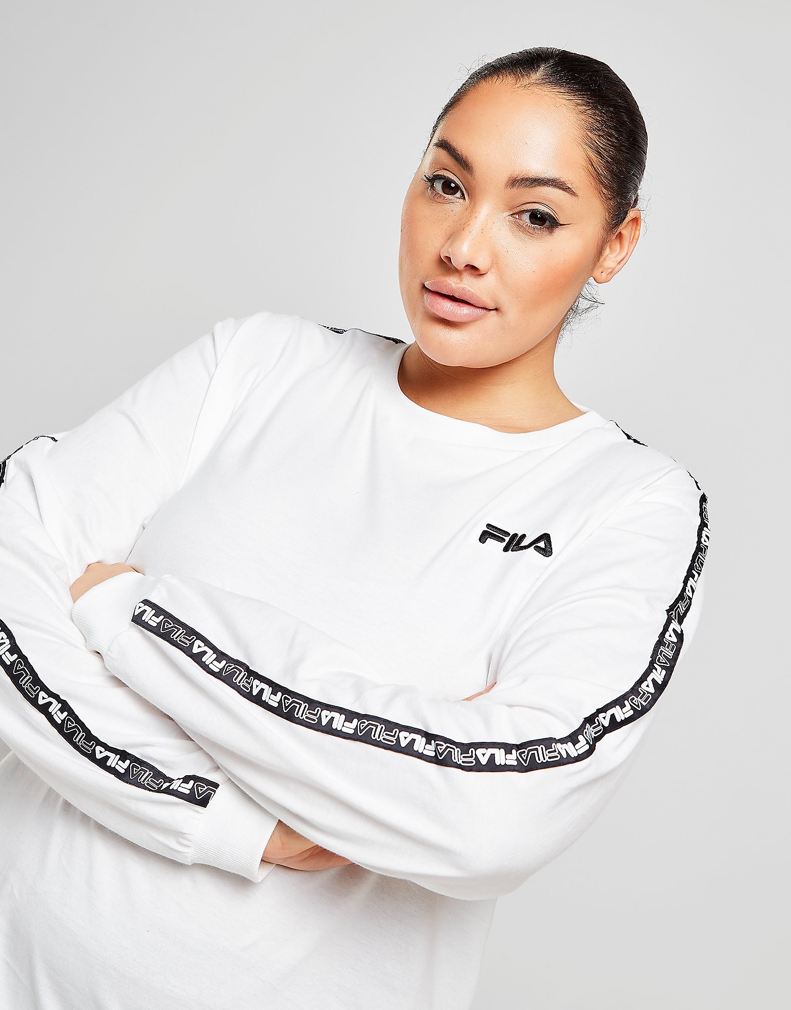 

Fila Tape Plus Size Long Sleeve Boyfriend T-Shirt - Only at JD - White - Womens, White