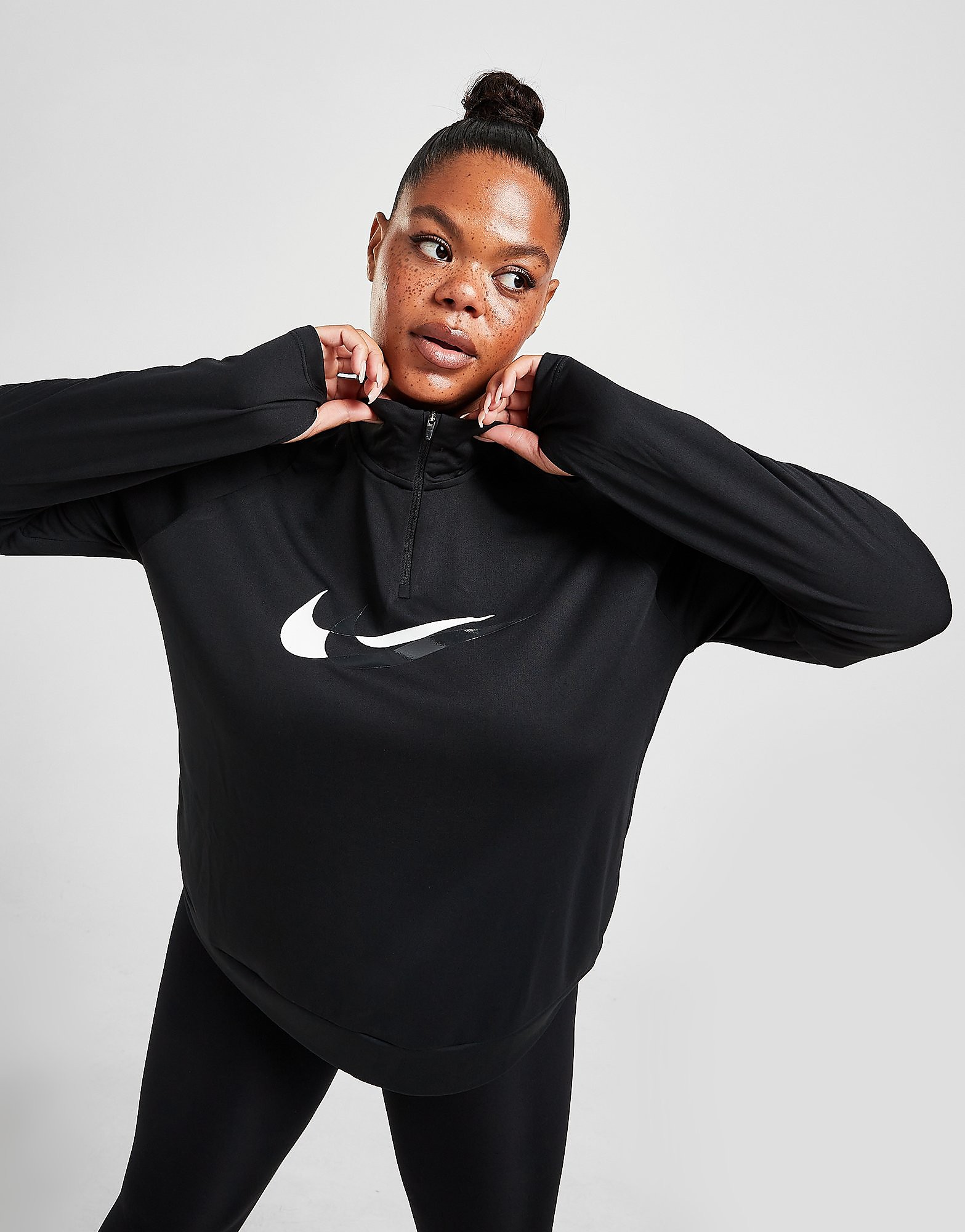 

Nike Plus Size Double Swoosh 1/4 Zip Track Top - Black - Womens, Black