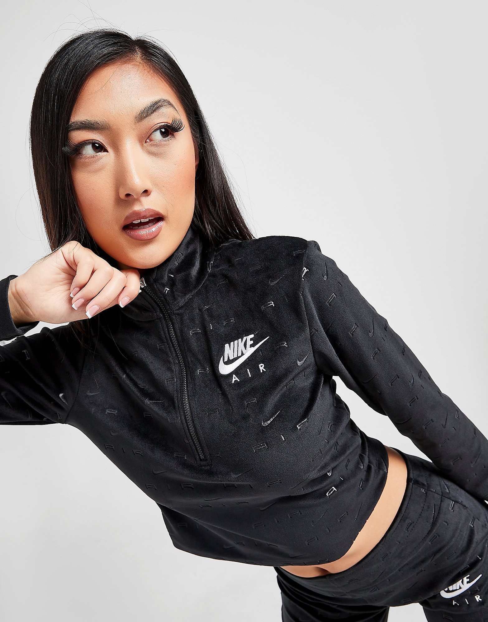 

Nike Air Velour 1/4 Zip Top - Black/White - Womens, Black/White