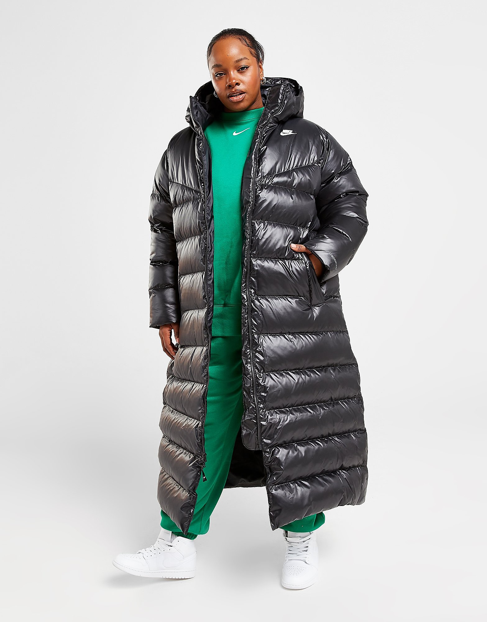 

Nike Plus Size City Series Longline Parka - Black/White - Womens, Black/White