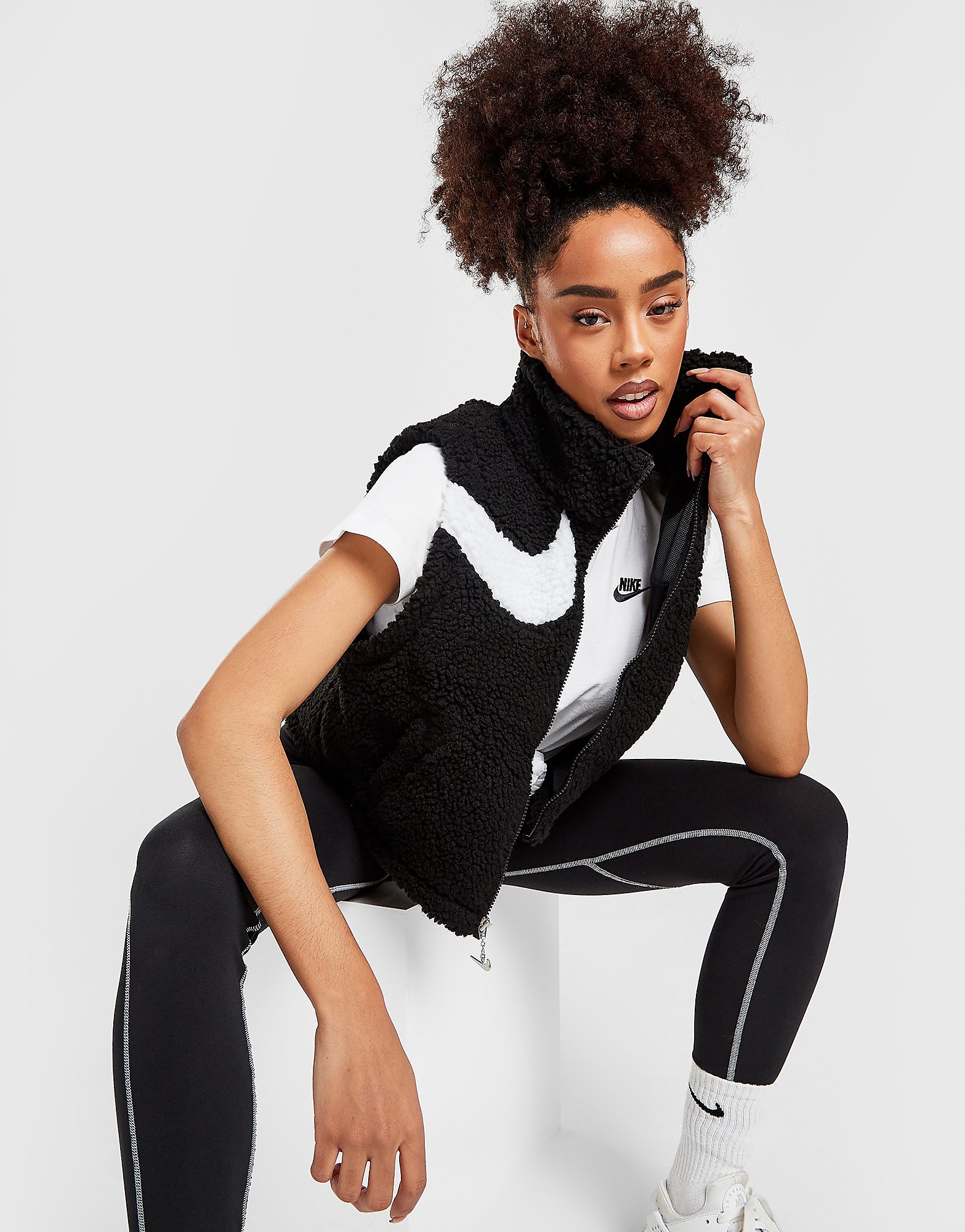 

Nike Swoosh Sherpa Gilet - Black/White - Womens, Black/White