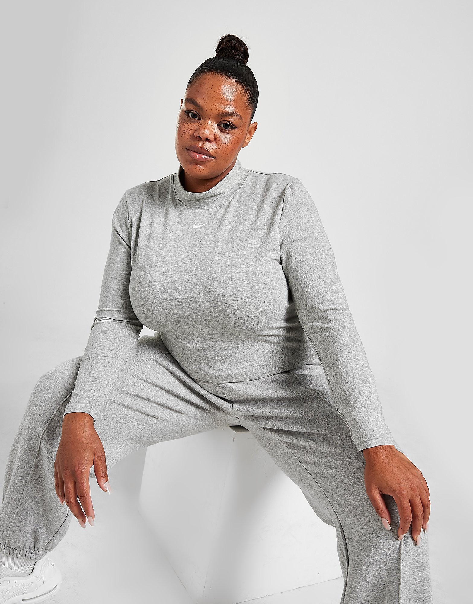 

Nike Mock Long Sleeve Plus Size Top - Dark Grey/White - Womens, Dark Grey/White