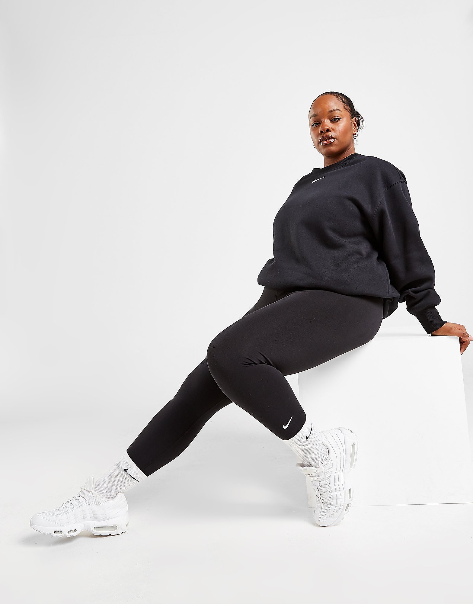 Nike Plus Size Club Leggings - Black/White - Womens, Black/White