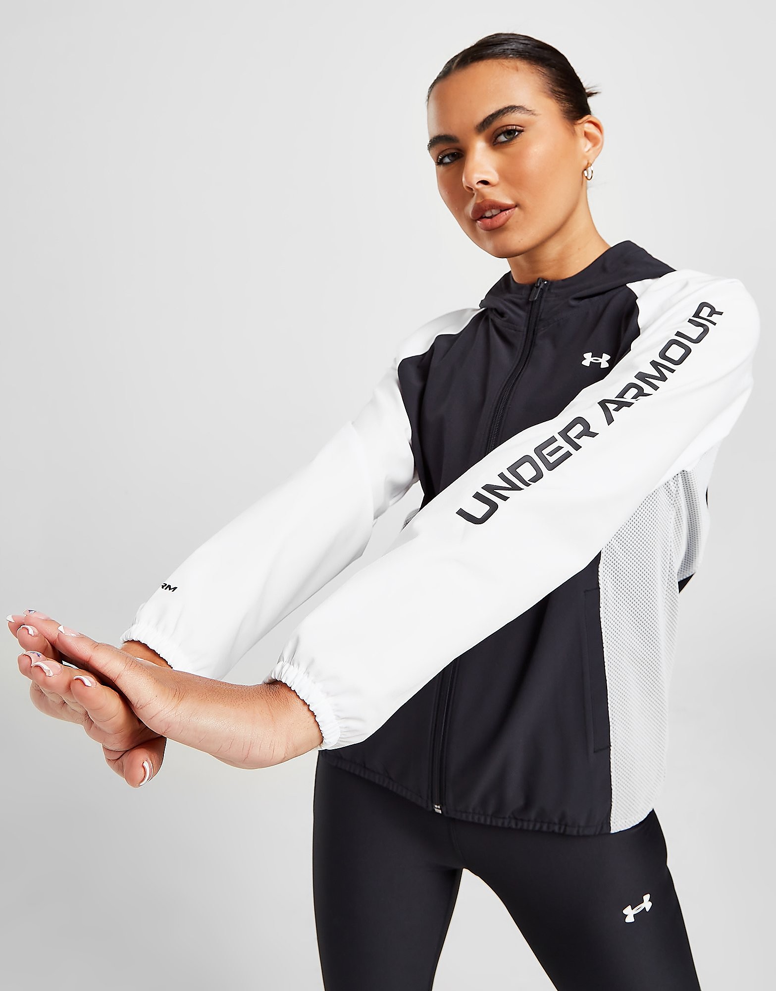 

Under Armour Woven Mesh Full Zip Jacket - Black/White - Womens, Black/White