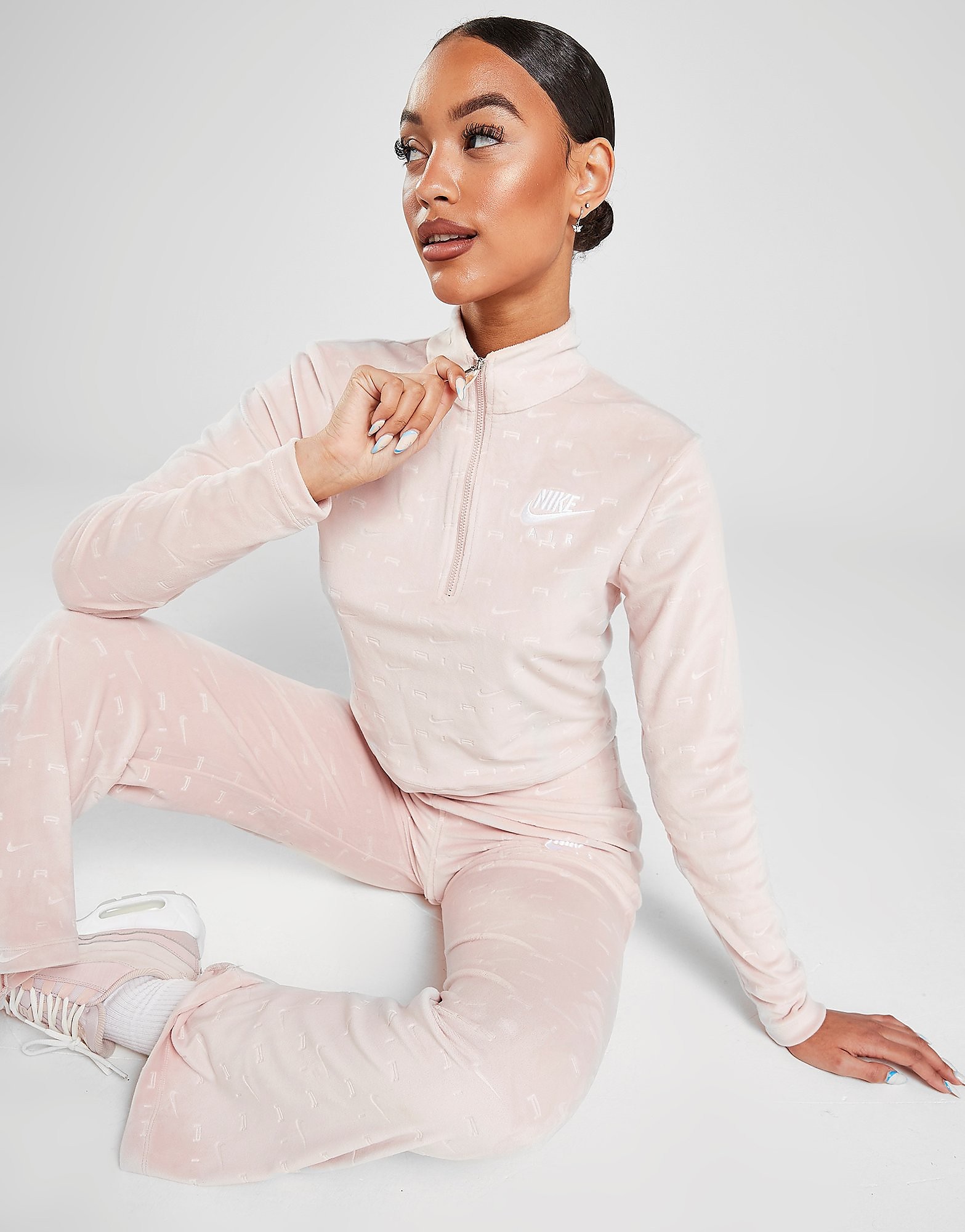 

Nike Air Velour 1/4 Zip Top - Pink Oxford/White - Womens, Pink Oxford/White