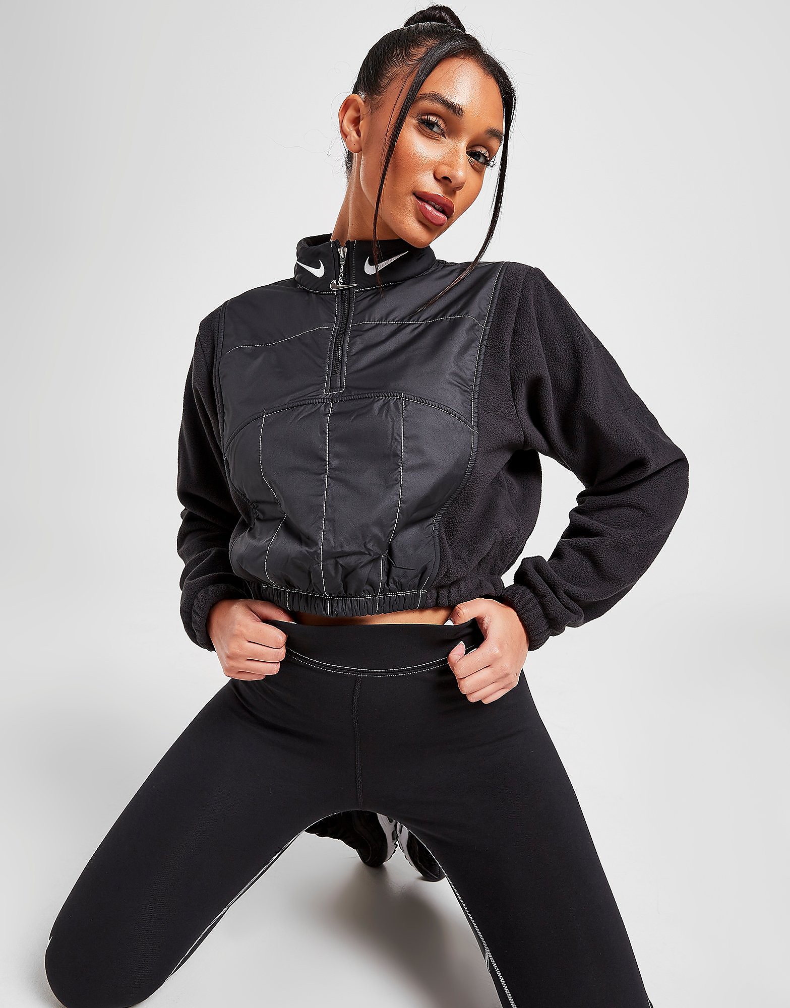 

Nike Swoosh Plush 1/4 Zip Top - Black/White - Womens, Black/White