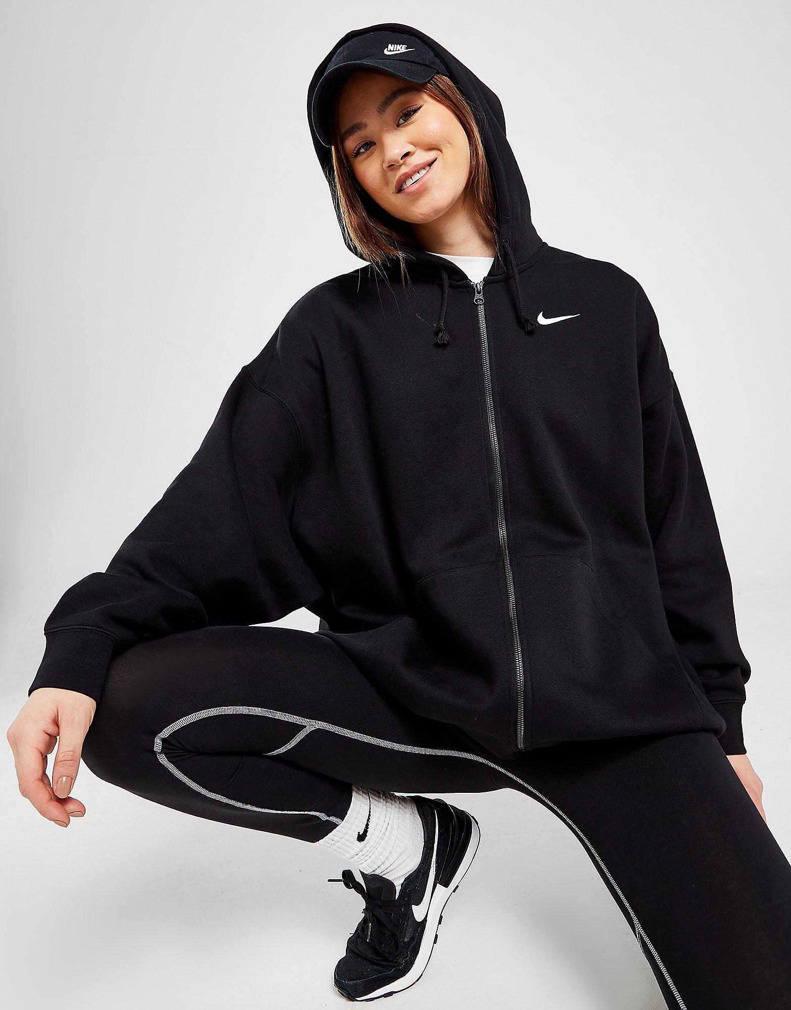 

Nike Trend Full Zip Hoodie - Black/Black/White - Womens, Black/Black/White